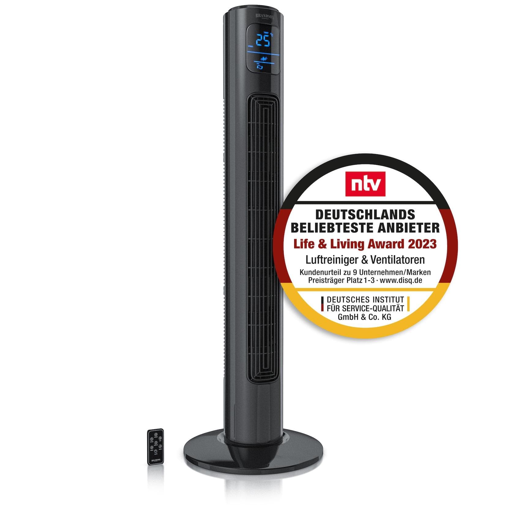 Brandson Turmventilator 12 Geschwindigkeiten DC-Motor ECO Timer Fernbedienung