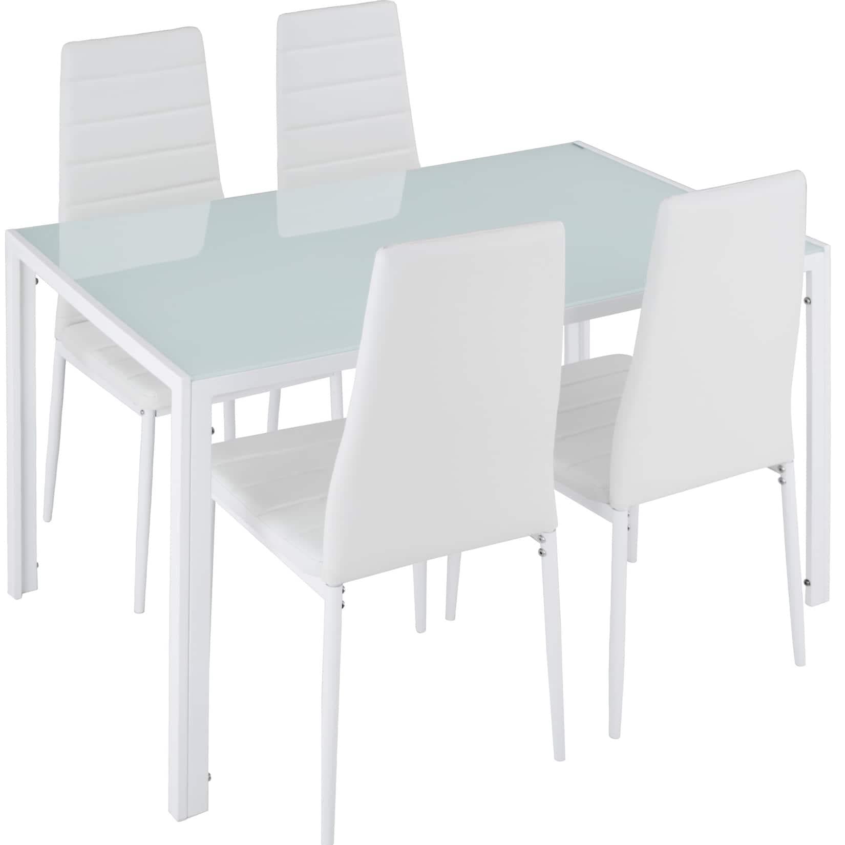 tectake Essgruppe Berlin 5-tlg. Weiß Kunstleder Sicherheitsglas