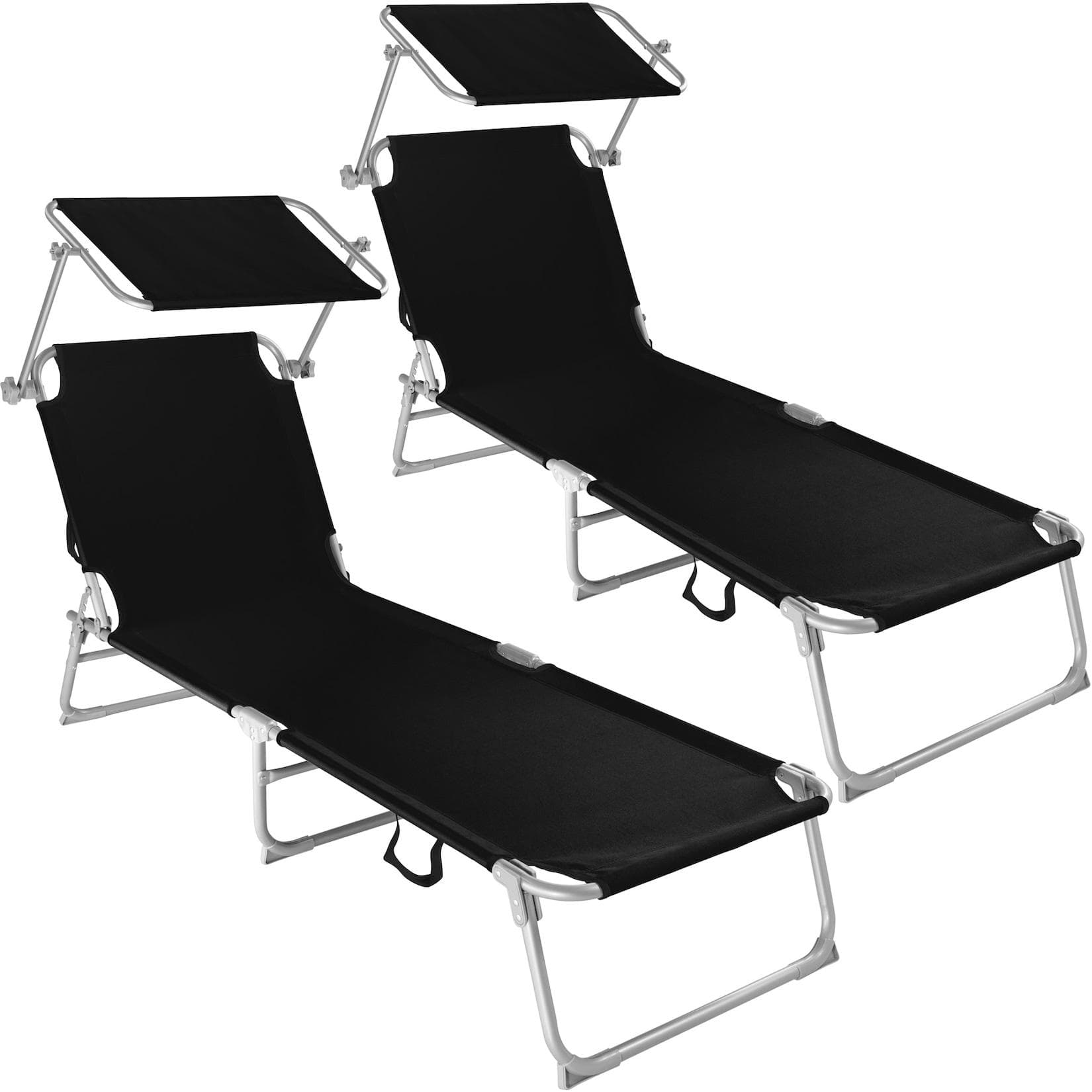 tectake 2er Set Gartenliege Klappbar mit Sonnendach Schwarz