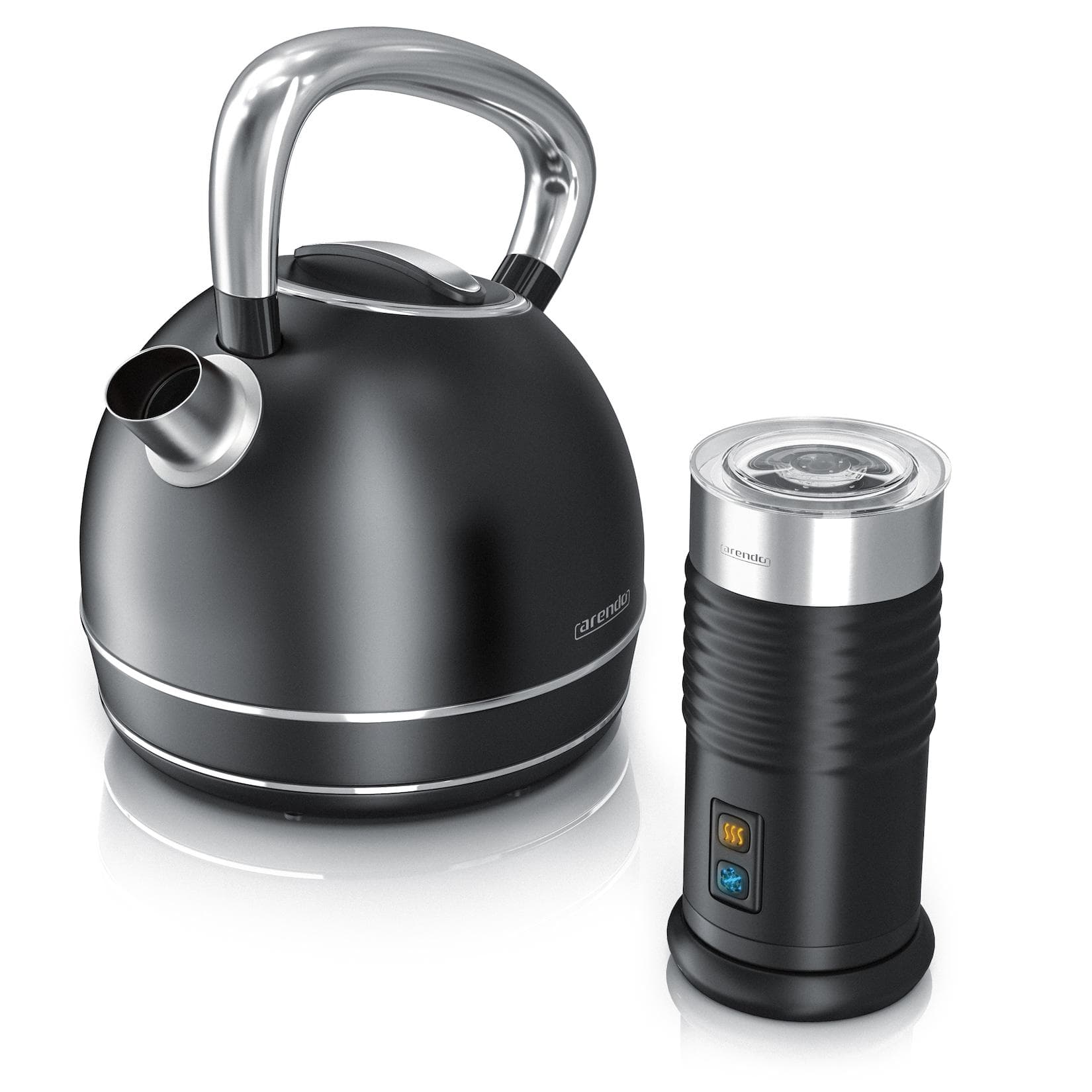 Arendo Frühstücks Set Matt Schwarz Edelstahl Wasserkocher Milchaufschäumer