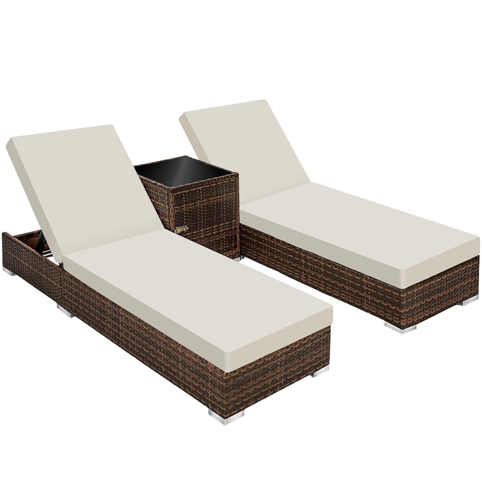 TECTAKE Gartenliege Rattan Sonnenliege Braun mit 2 Bezugssets