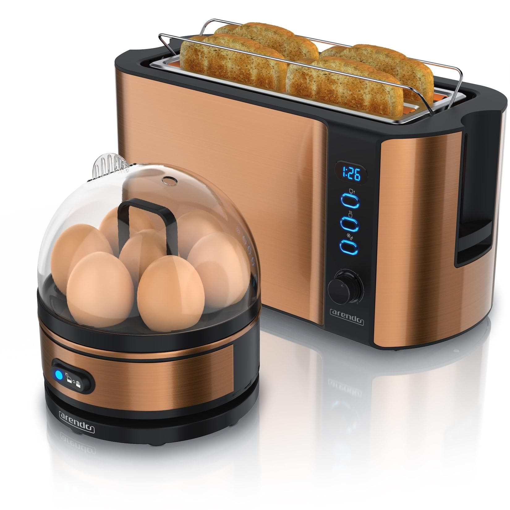 Arendo Toaster FRUKOST 4-Scheiben mit Eierkocher SEVENCOOK Edelstahl