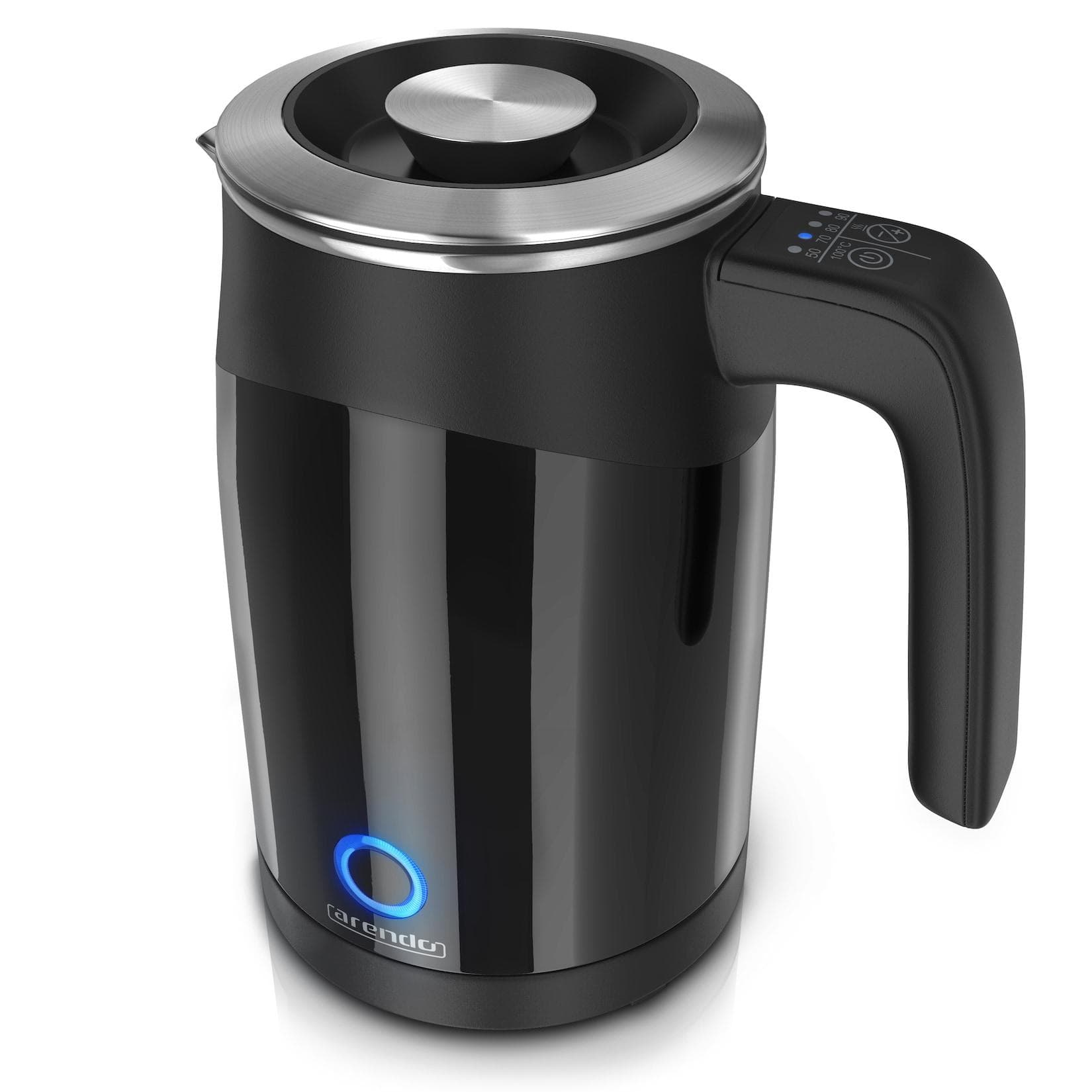 Arendo Wasserkocher 0,5 l 1100 W Edelstahl Single Reisewasserkocher Mini Temperatursteuerung Schwarz