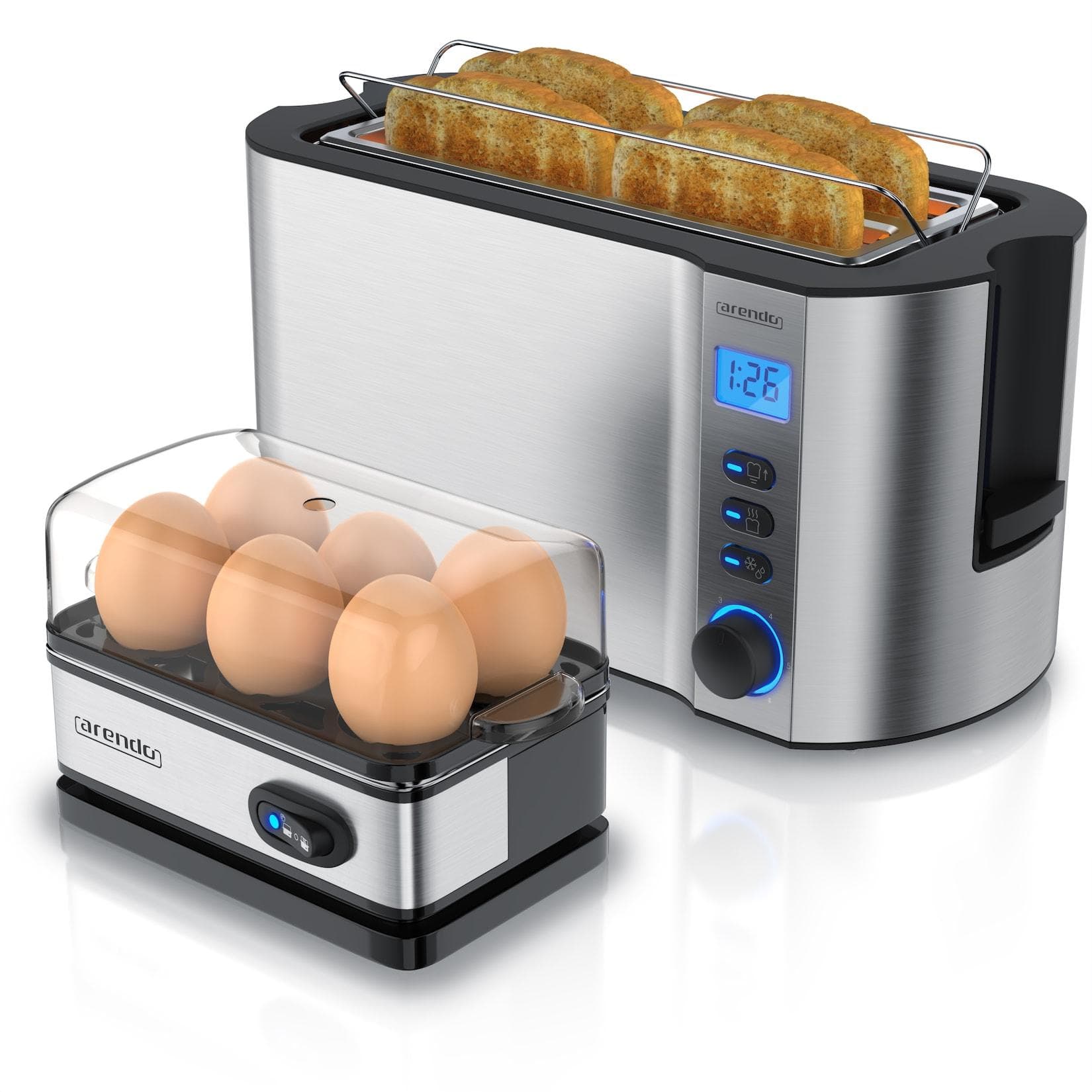 Arendo 2-teiliges Frühstücksset 4-Scheiben Toaster MANHA Silber