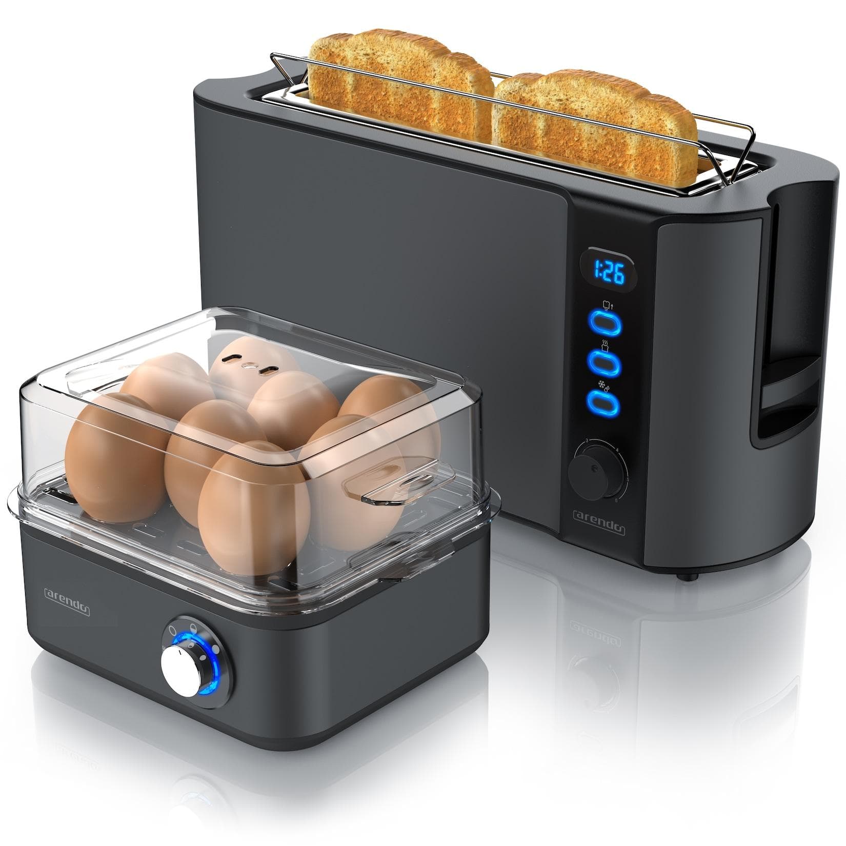 Arendo Frühstücks-Set Eierkocher Toaster Grau