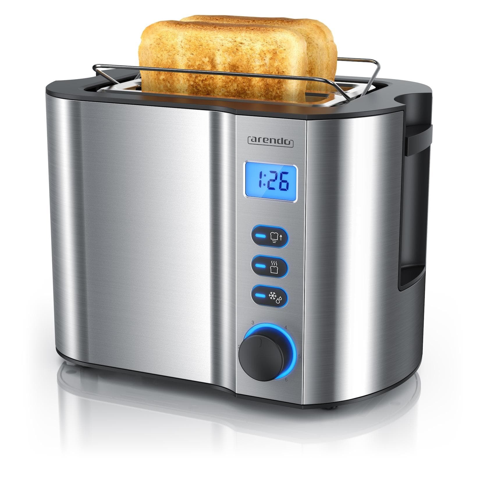 Arendo Toaster für 2 Scheiben mit Restzeitanzeige, 800W, Silber
