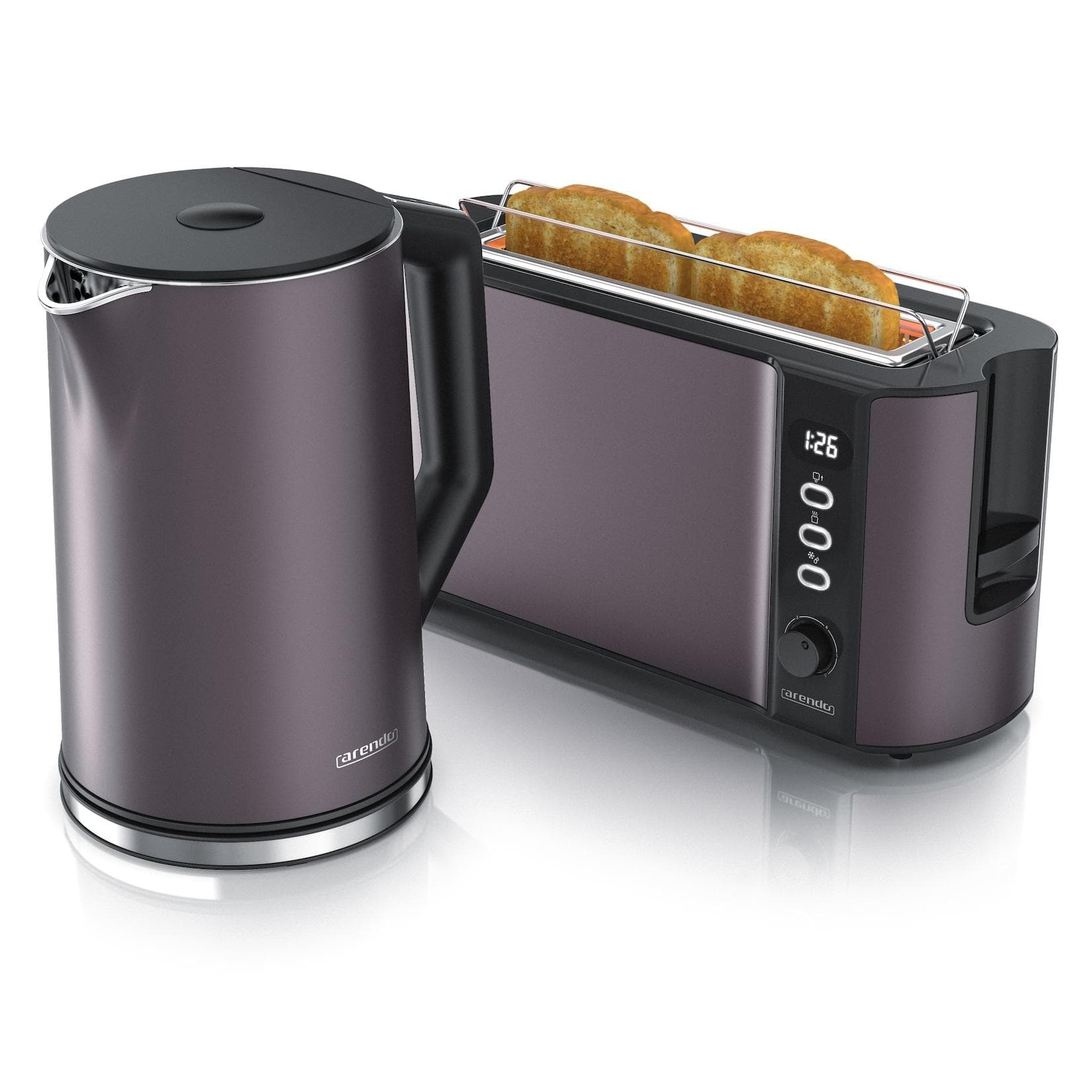 Arendo Frühstücks-Set 2-tlg. Edelstahl Wasserkocher & Toaster Grau