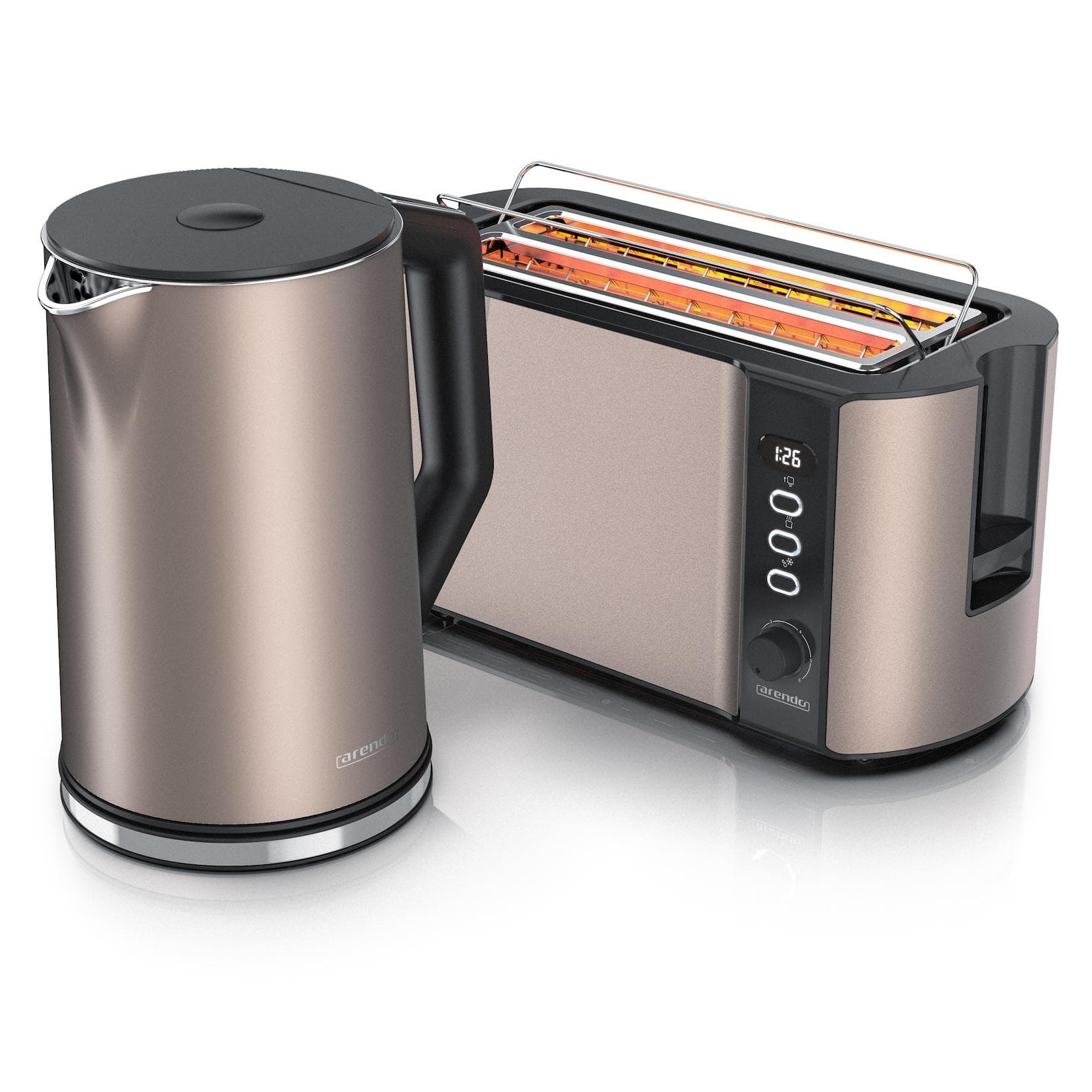 Arendo Frühstücks-Set Wasserkocher 1,5l Langschlitz Toaster 4 Scheiben Beige