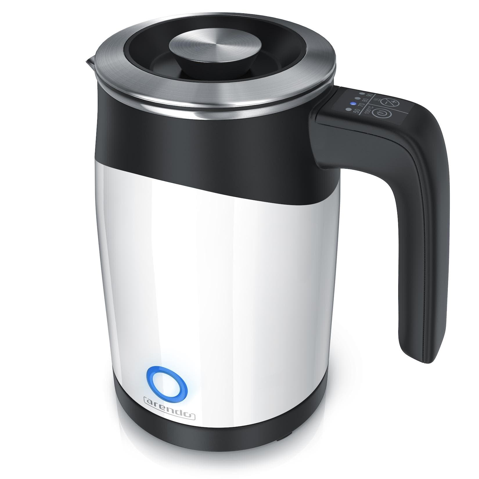 Arendo Wasserkocher 0,5 l 1100 W Edelstahl Single Reisewasserkocher Mini Temperaturregelung Weiß