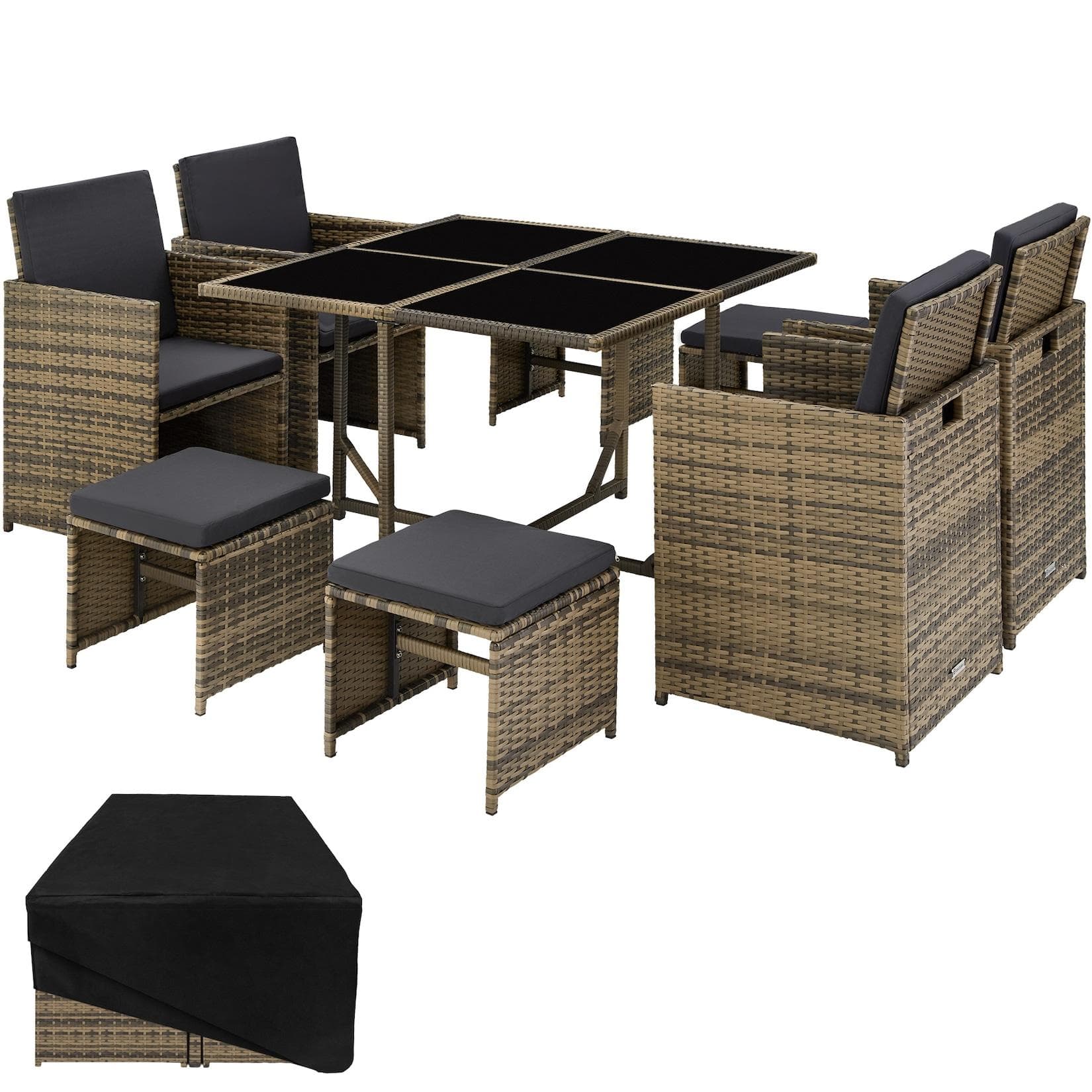 tectake Rattan-Sitzgruppe Bilbao 9-tlg. Natur Poly Rattan