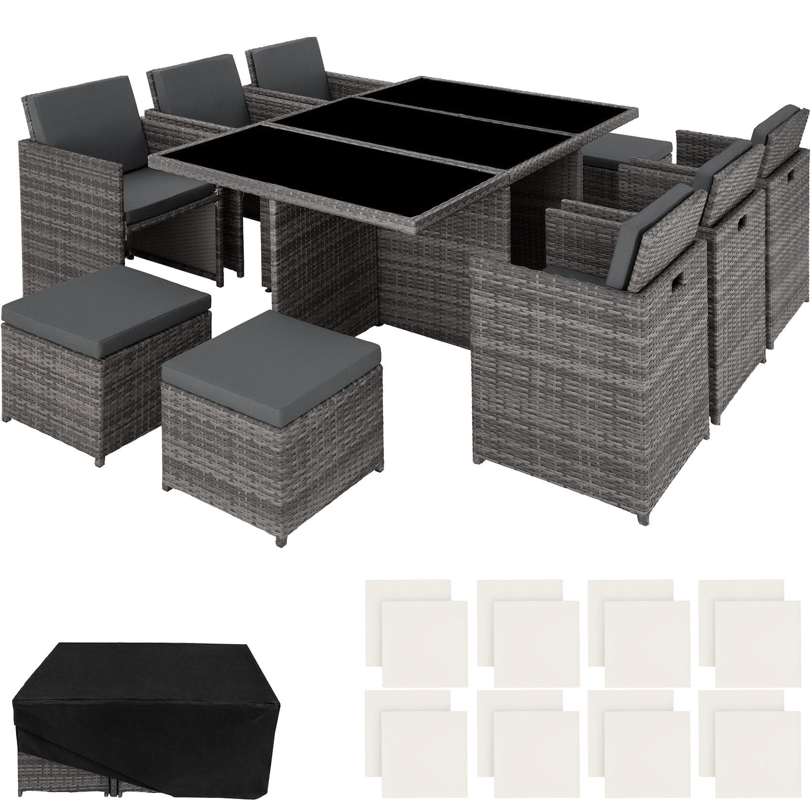 tectake Sitzgruppe New York 14-tlg. Grau/Beige Poly Rattan