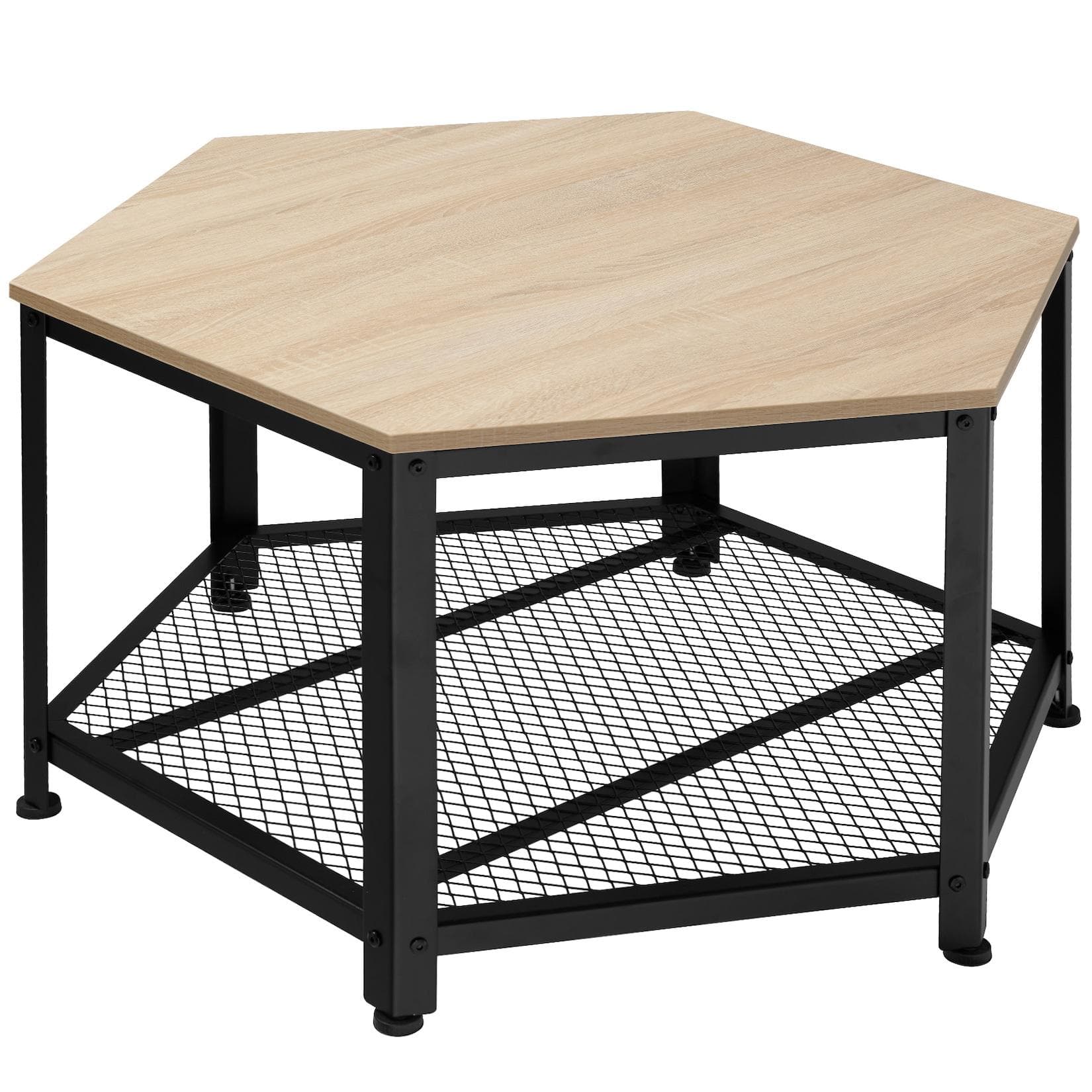 tectake Couchtisch Industrial Style Sechseckig mit Gitterablage