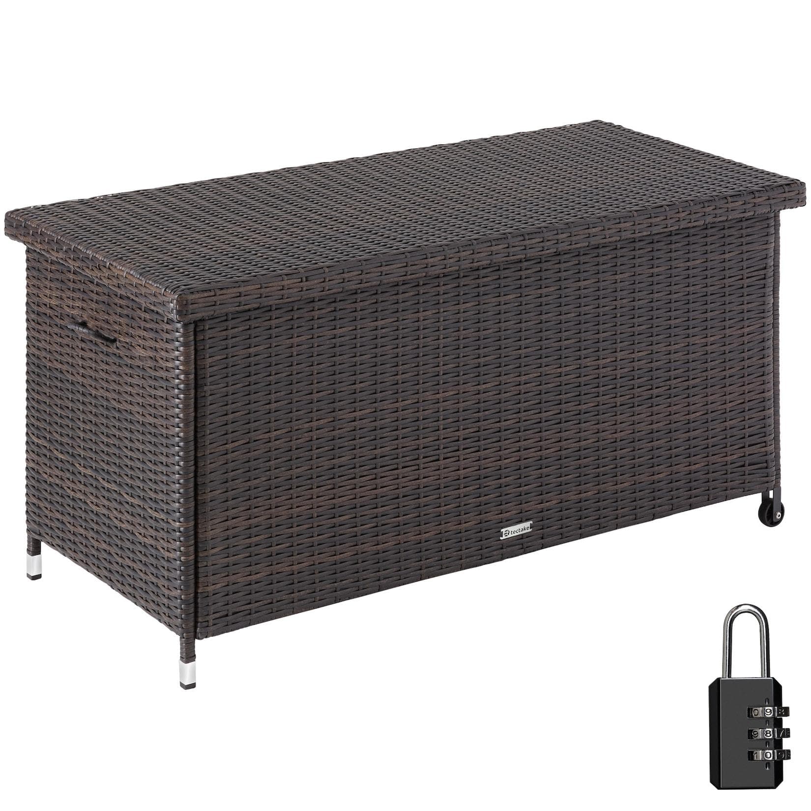 tectake Gartenbox Auflagenbox 270L Braun Polyrattan mit Rollen