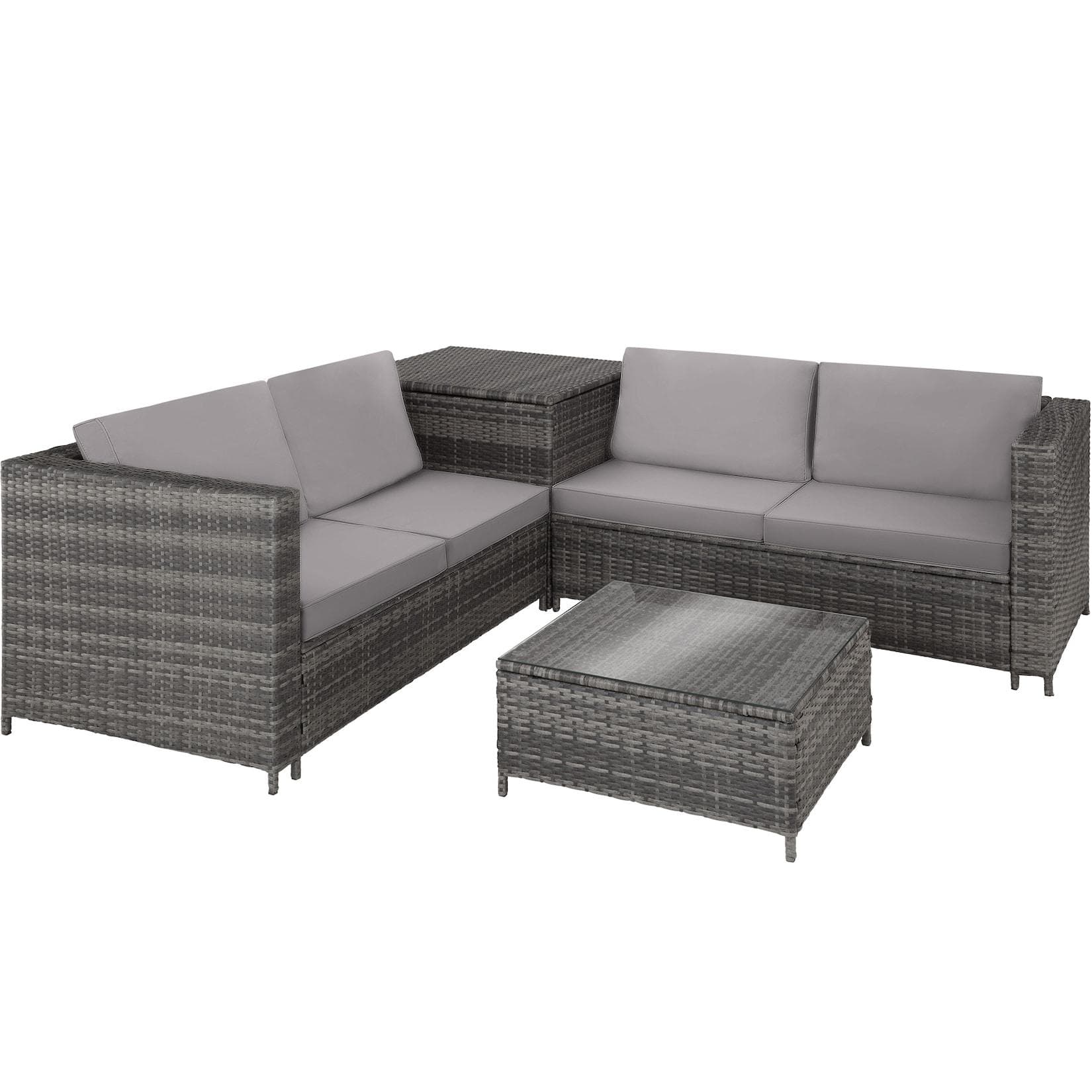 tectake Rattan Lounge 4-tlg. Braun mit Aufbewahrungsbox