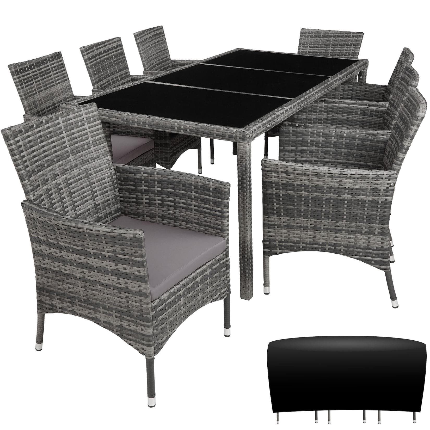 tectake® Rattan-Sitzgruppe 8+1 UV-beständig mit Schutzhülle