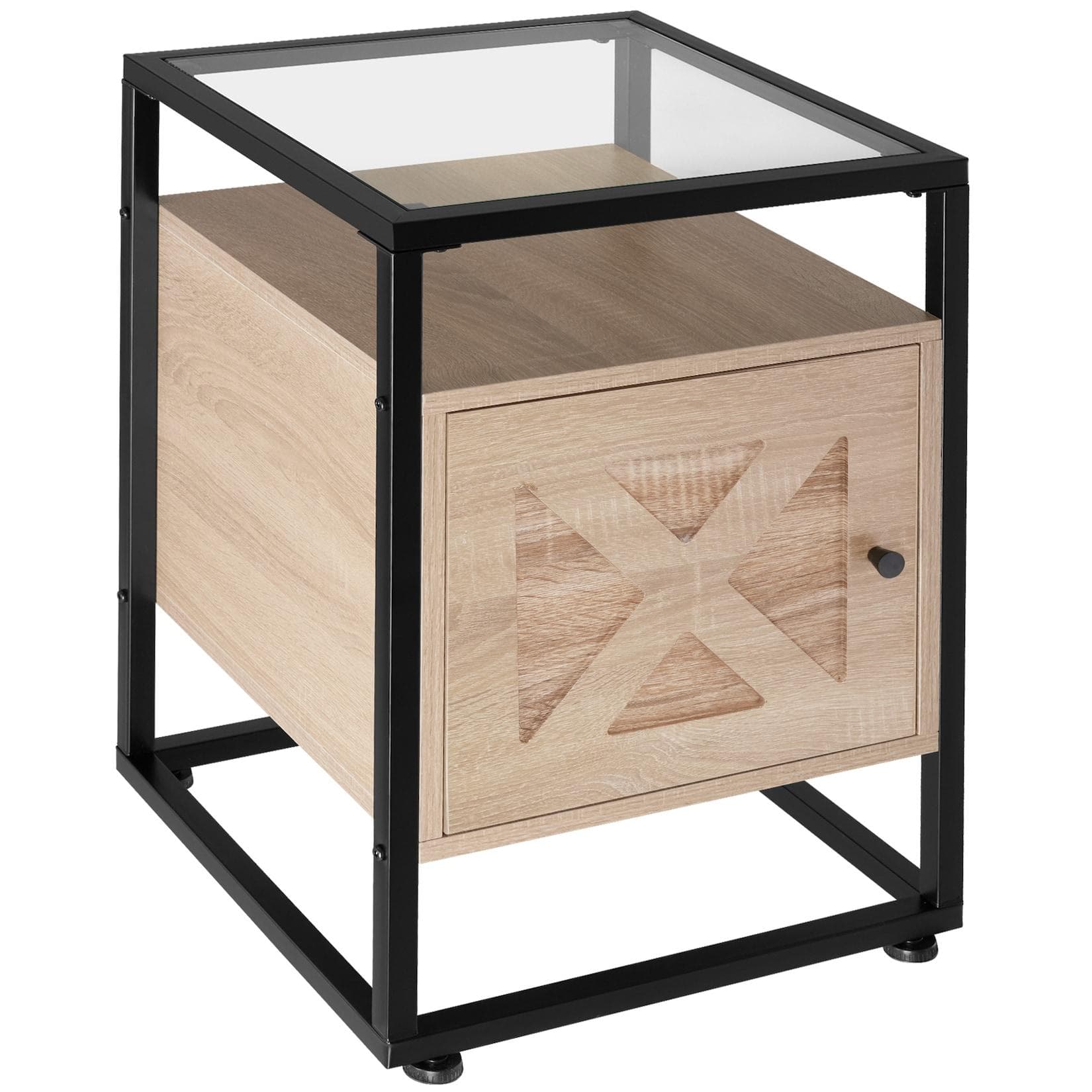 tectake Nachttisch Industrial Style mit Glasplatte und Staufach
