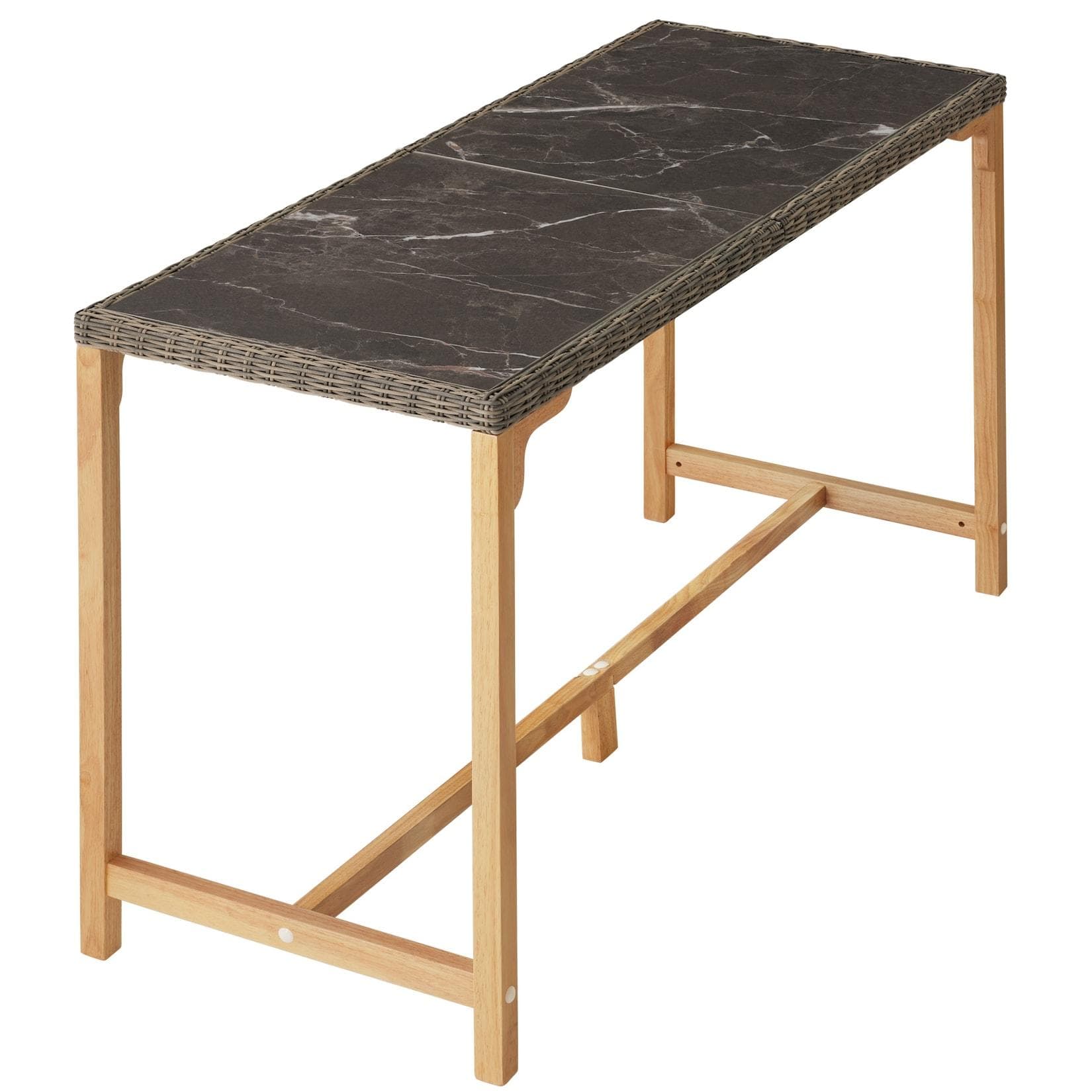 tectake Gartentisch Rattan Bartisch Natur Aluminium