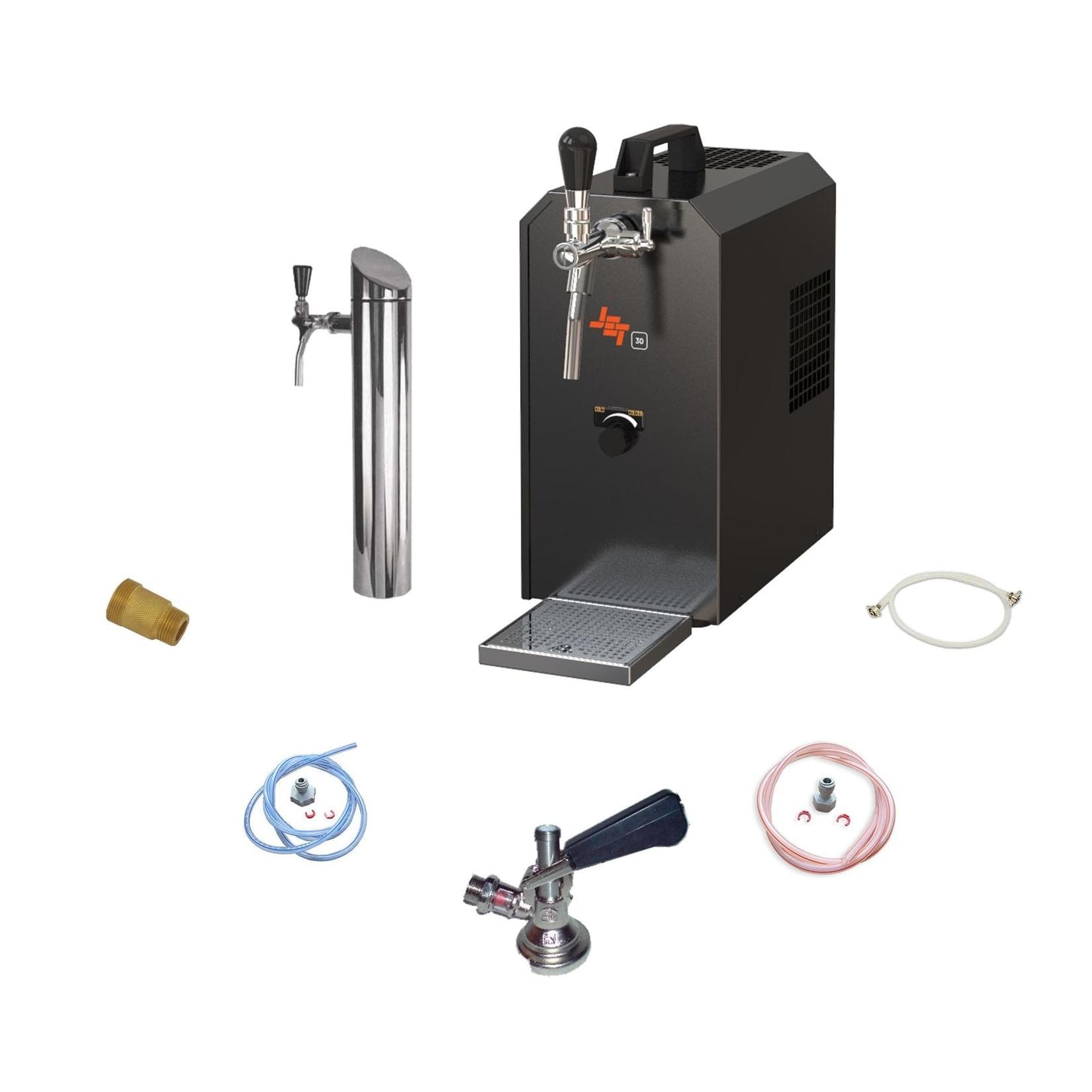 ich-zapfe Untertheken Komplett Set Zapfanlage JET 30K Bierkoffer mit Luftpumpe Durchlaufkühler 1-leitig Trockenkühler