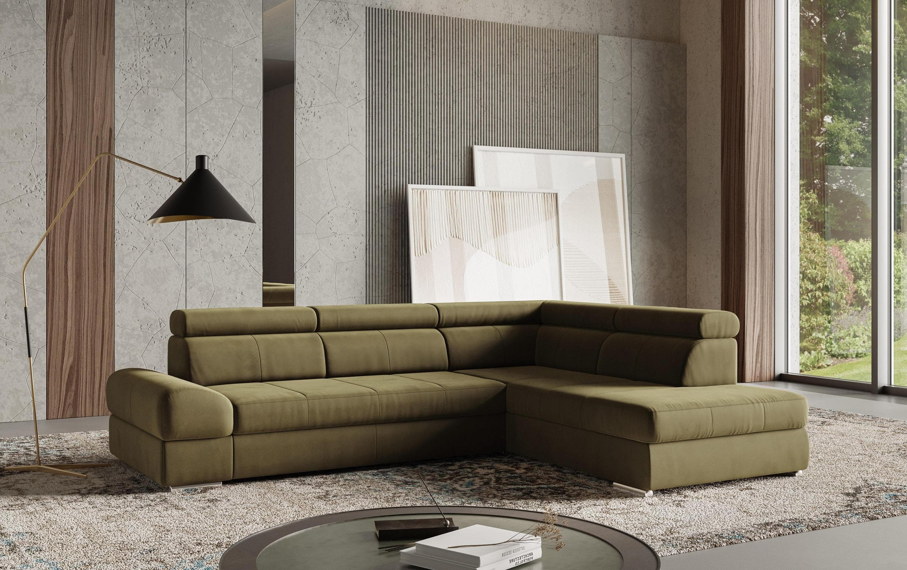 SIT & MORE Ecksofa Broadway L-Form Olivgrün mit Bettfunktion