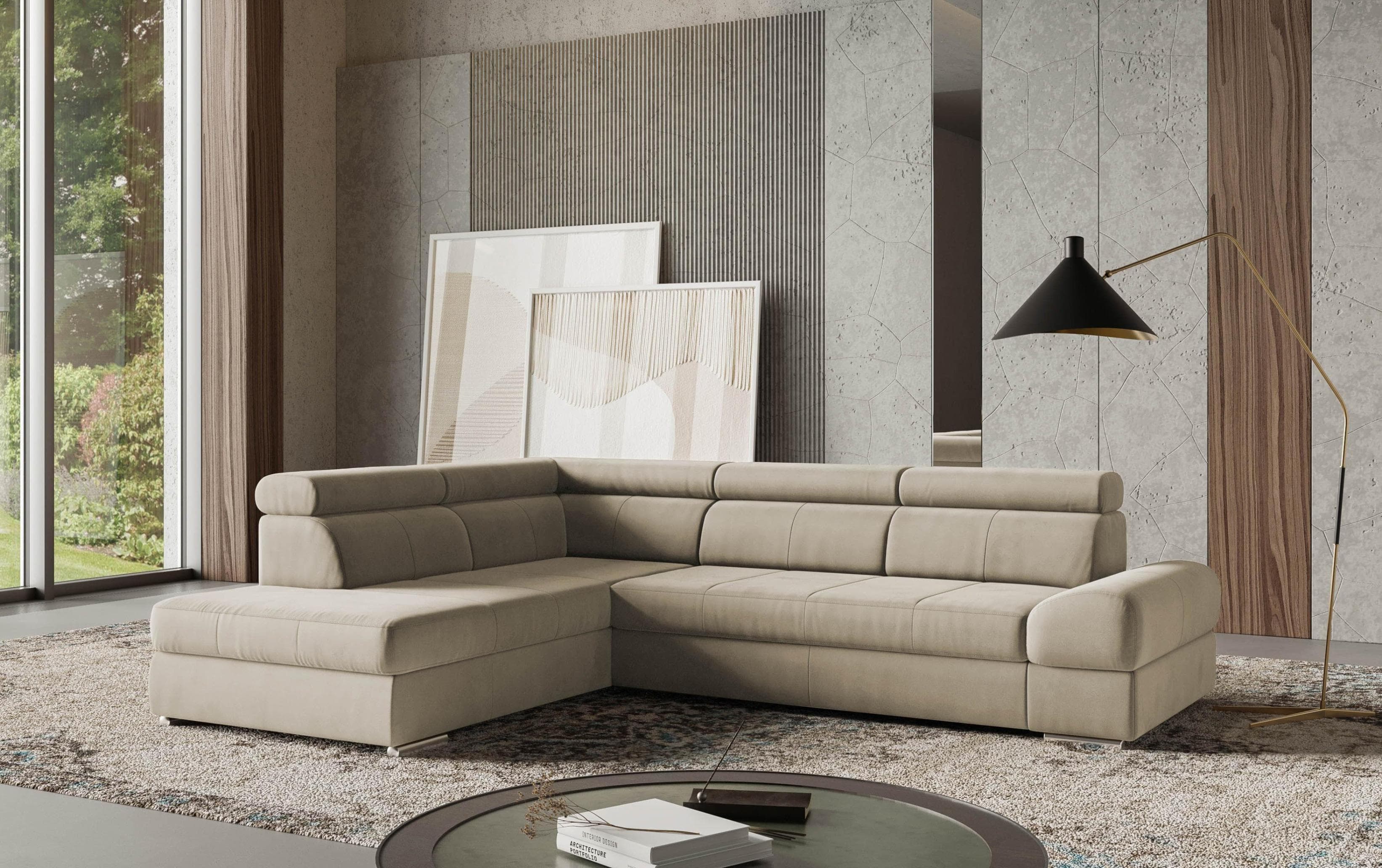 SIT & MORE Ecksofa Broadway L-Form Beige Samtoptik