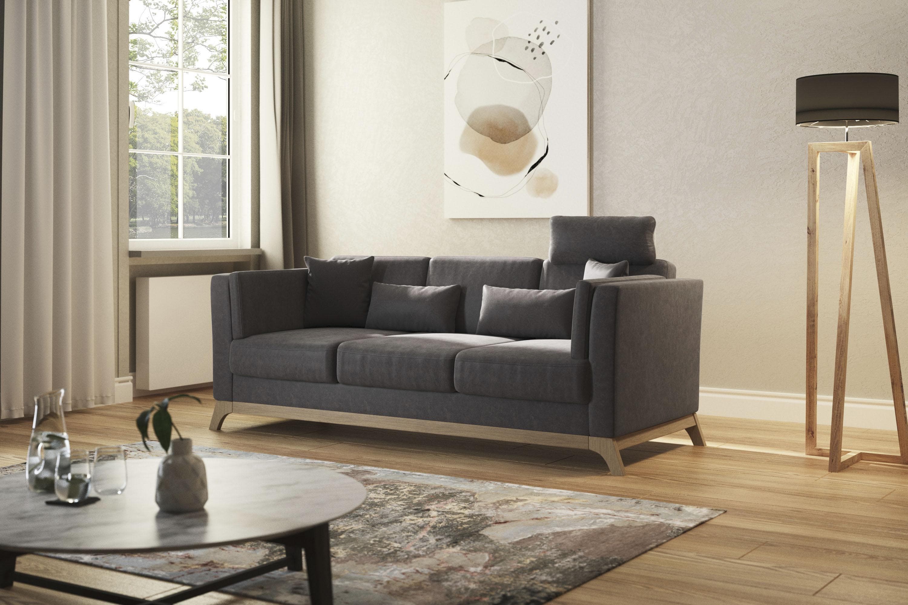 Home Affaire Sofa Viva 3-Sitzer Anthrazit Polyester Buche