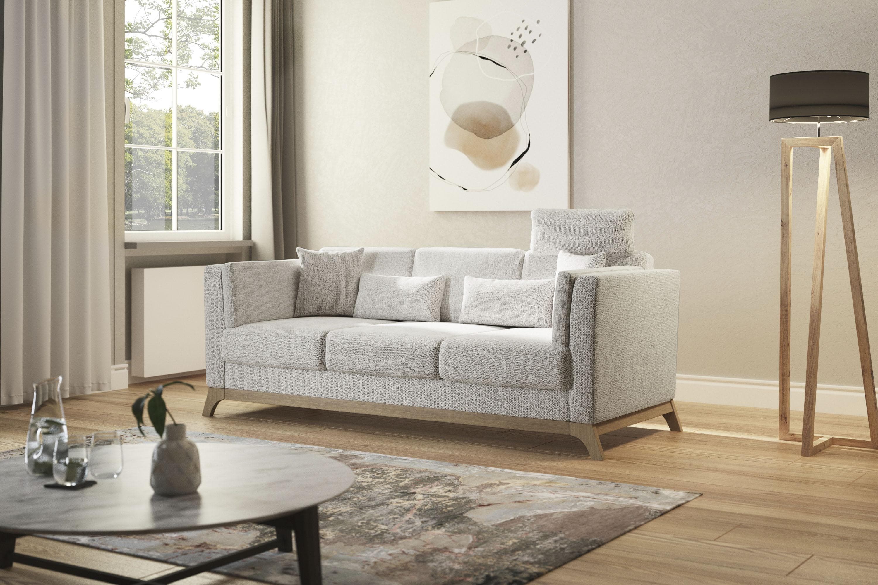 HOME AFFAIRE Viva 3-Sitzer Sofa Beige Polyester Buche