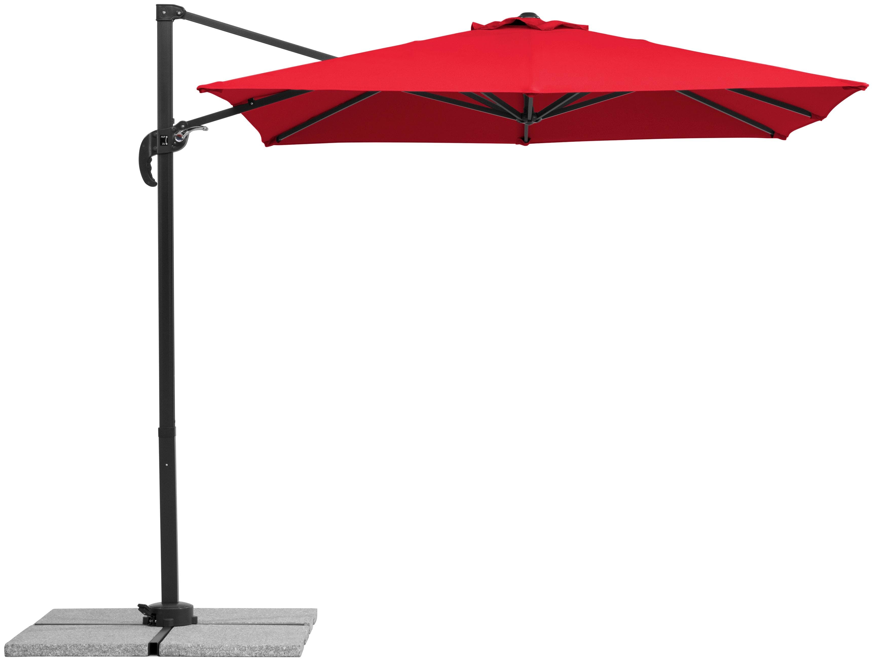 Ampelschirm aus Aluminium und Polyester, rot, quadratisch