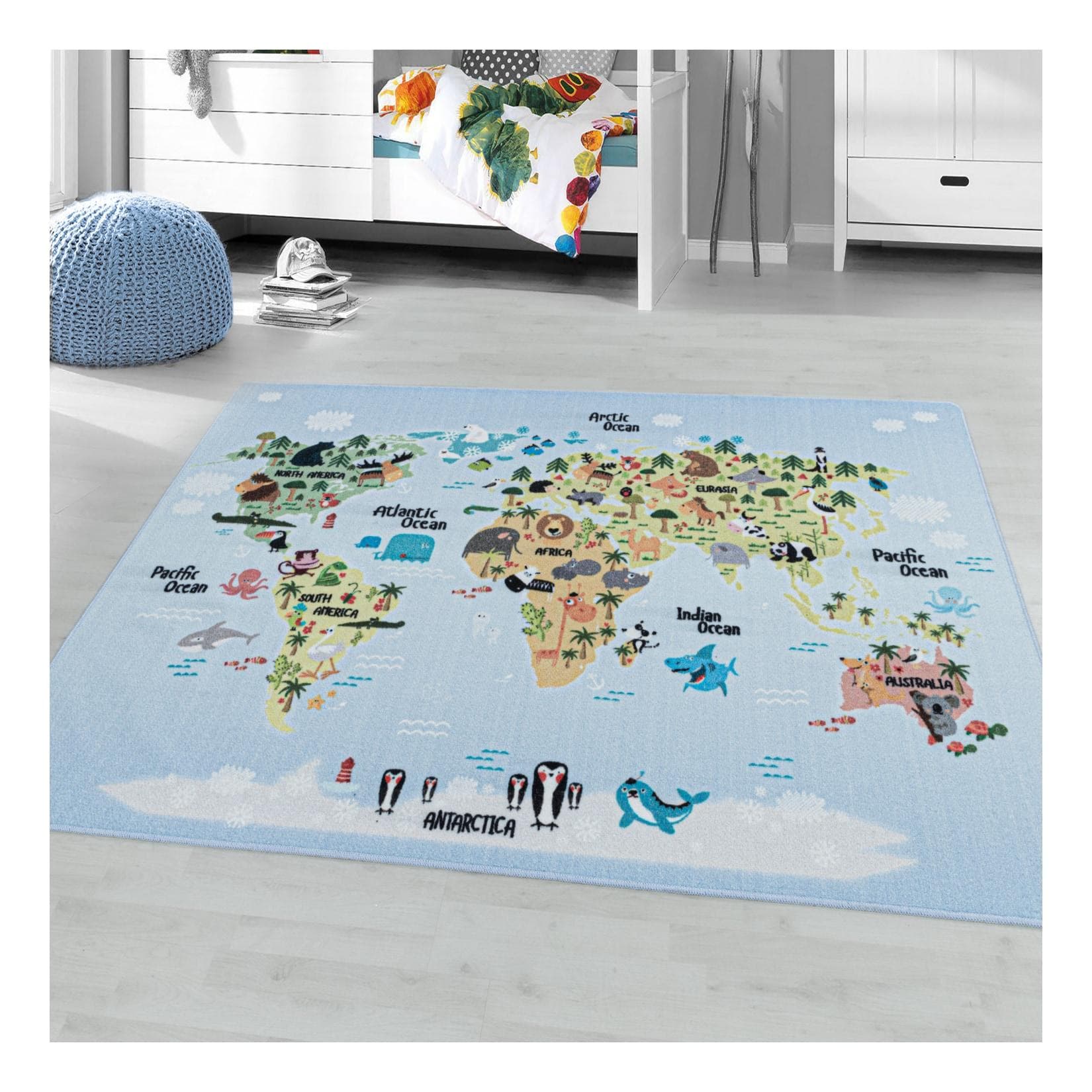 Ayyildiz Kinderteppich Spielteppich Weltkarte Mit Tieren