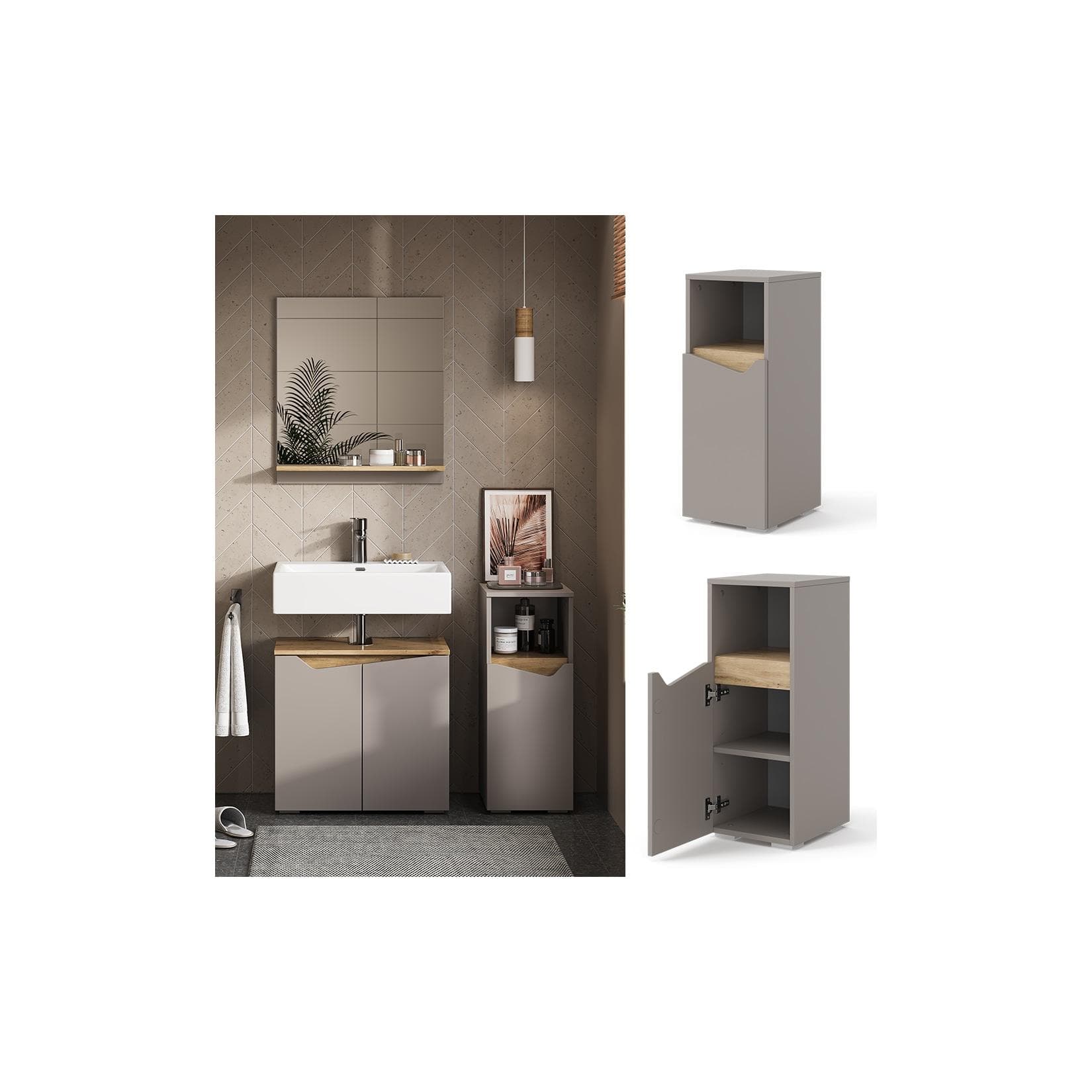 Greige Midischrank mit Tür & offenem Fach