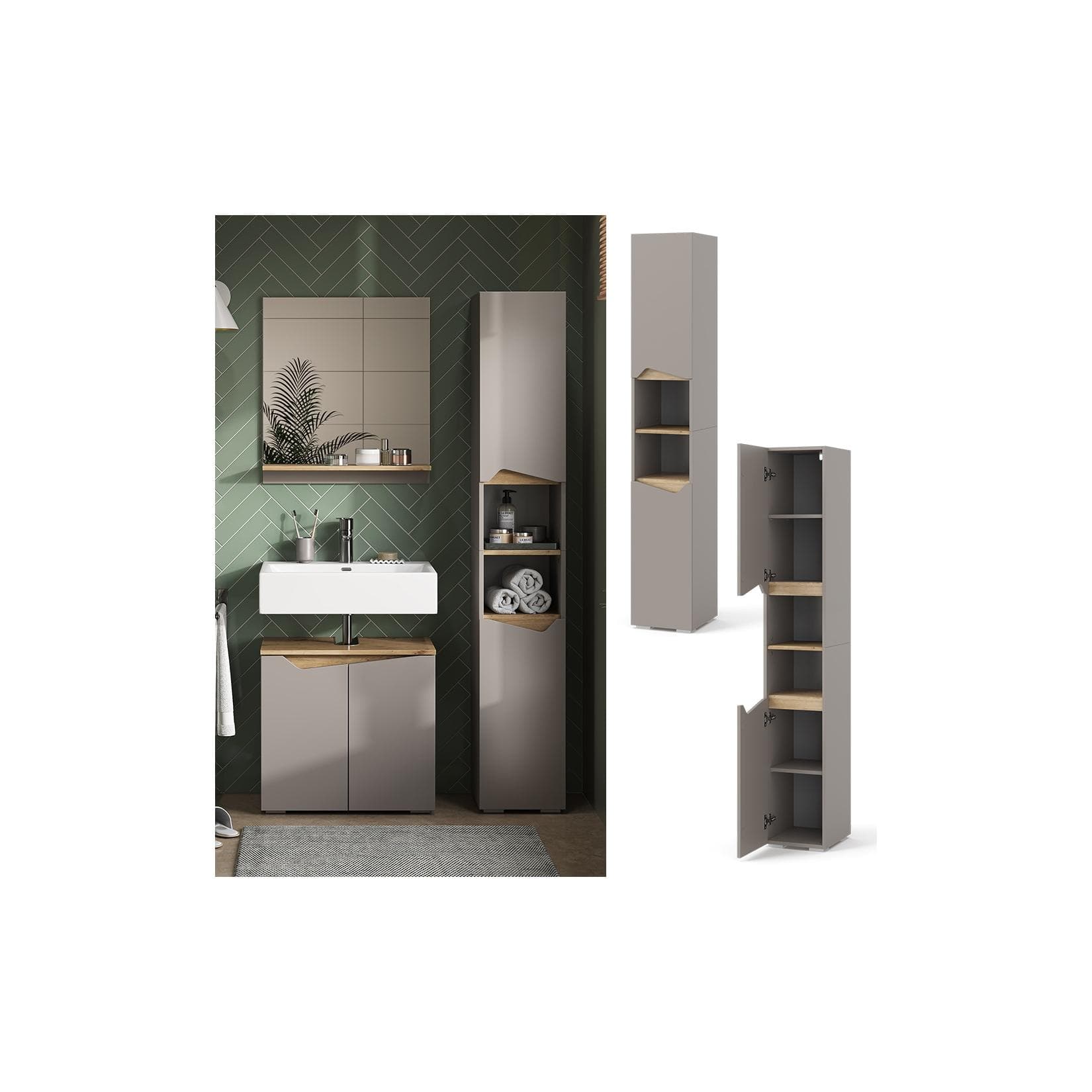 Vicco Hochschrank Marelle Greige Artisan-Eiche Moderner Badschrank
