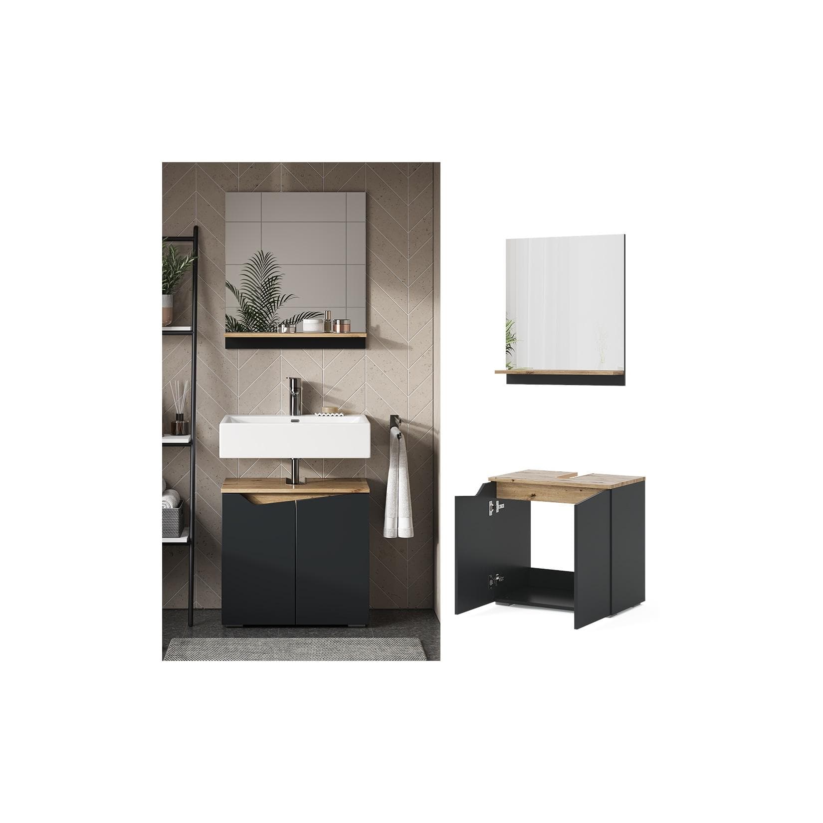 Vicco Badmöbel-Set Marelle Anthrazit Eiche 2-teilig