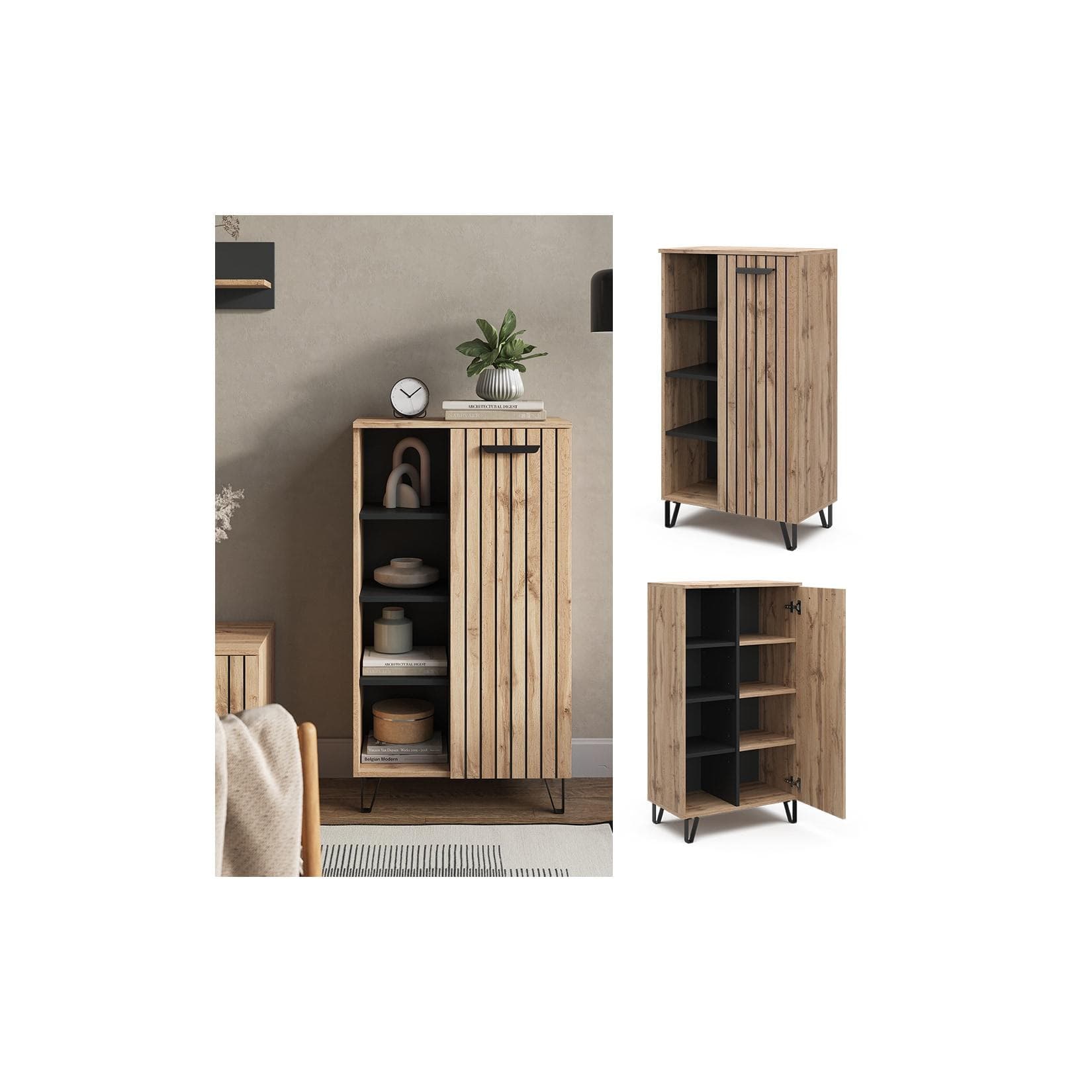 Vicco Sideboard Amber Eiche Wotan 2 Türen
