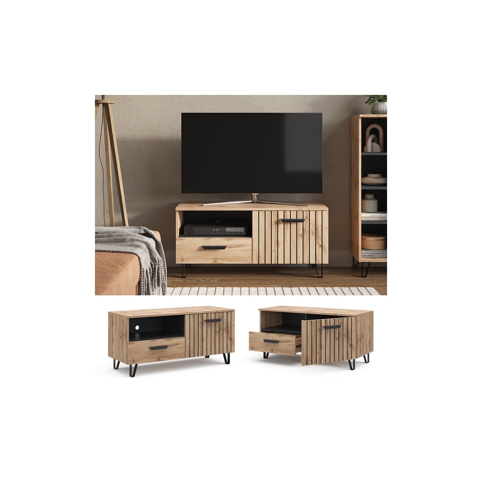 Vicco Lowboard Amber Eiche Wotan mit Schublade und Tür