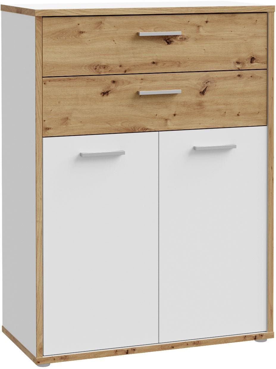 FORTE Kommode Keflav Weiß Artisan Eiche mit Schubladen