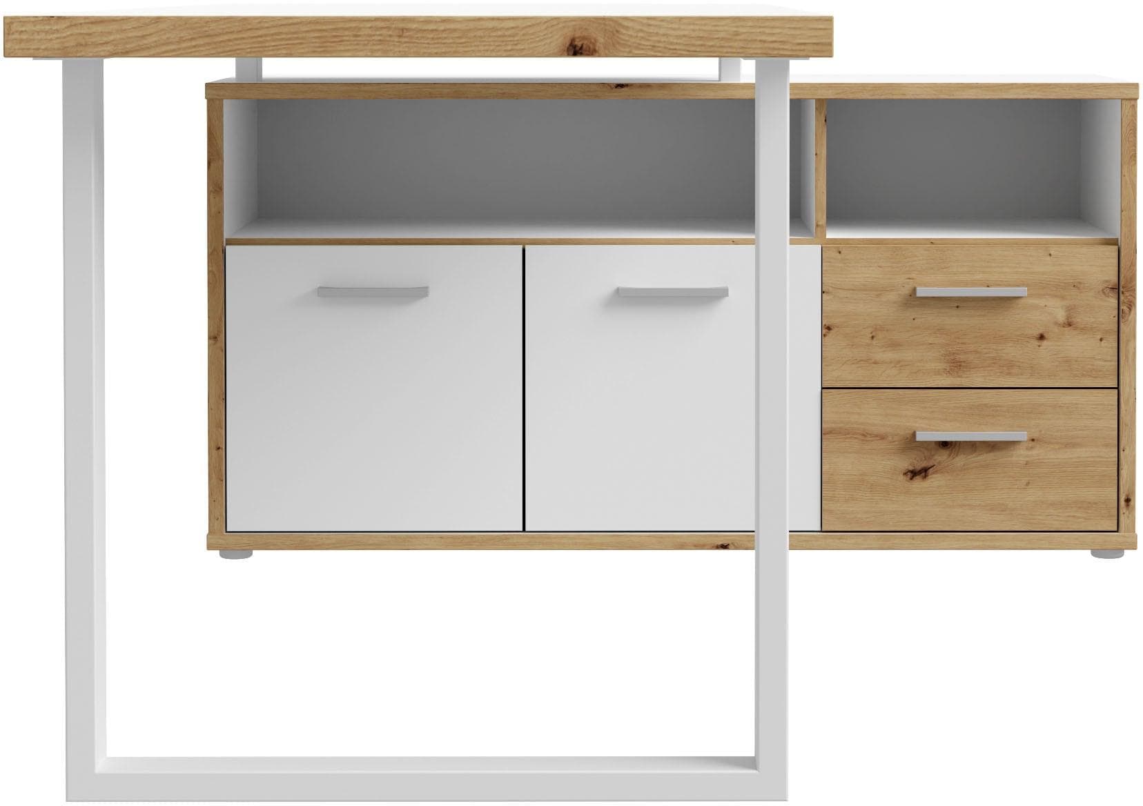 FORTE Schreibtisch Keflav Weiß Artisan Eiche