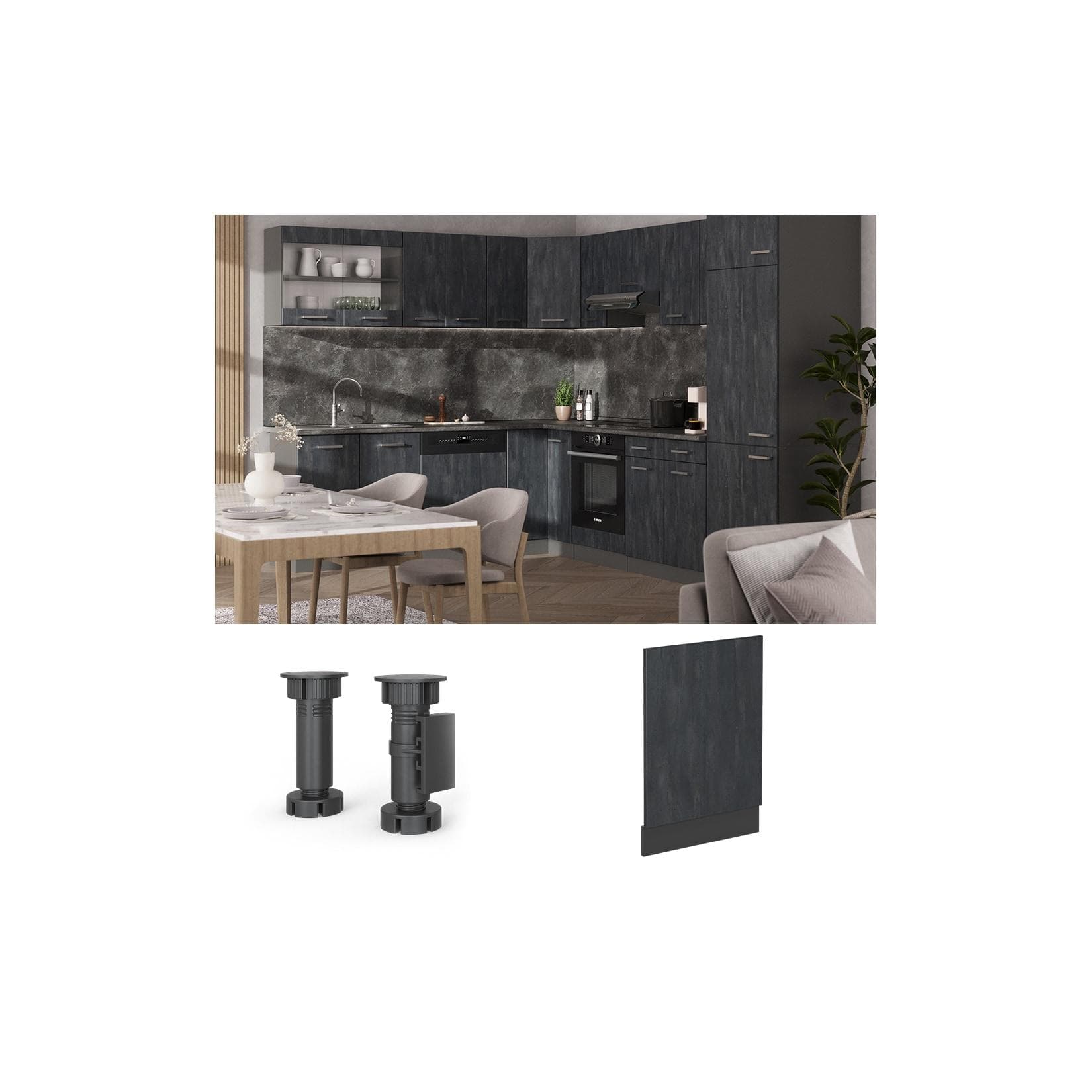 Vicco Geschirrspülerblende R-Line Schwarz Beton Anthrazit
