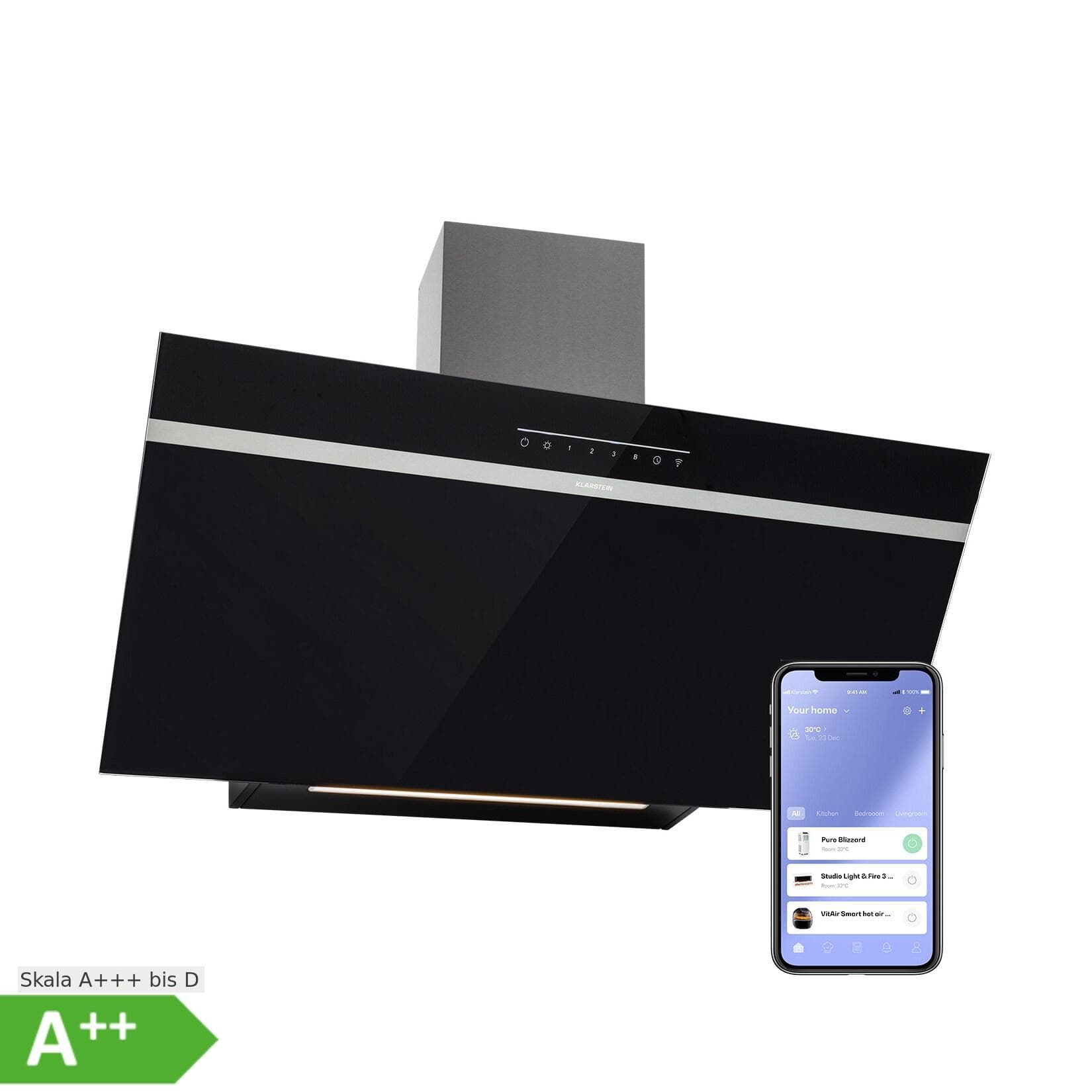 Klarstein Ava 90 Dunstabzugshaube 90cm Wandhaube WiFi A++ 515m³/h Touch Schwarz