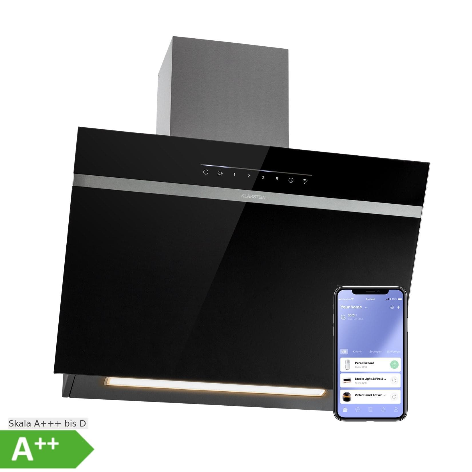 Klarstein Ava 60 Dunstabzugshaube 60cm Wandhaube WiFi A++ 515m³/h Touch Schwarz