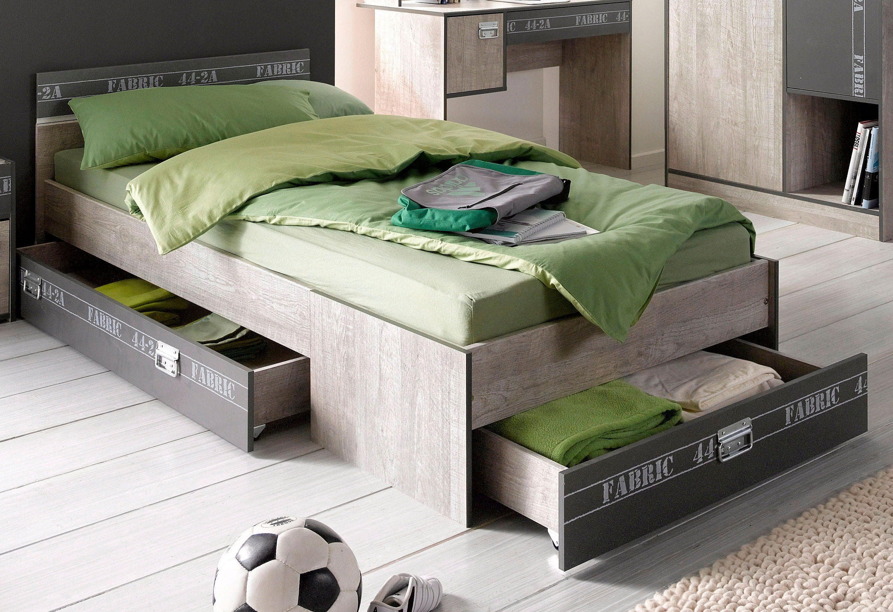Parisot Jugendbett Fabric Grau Braun mit Schubkasten