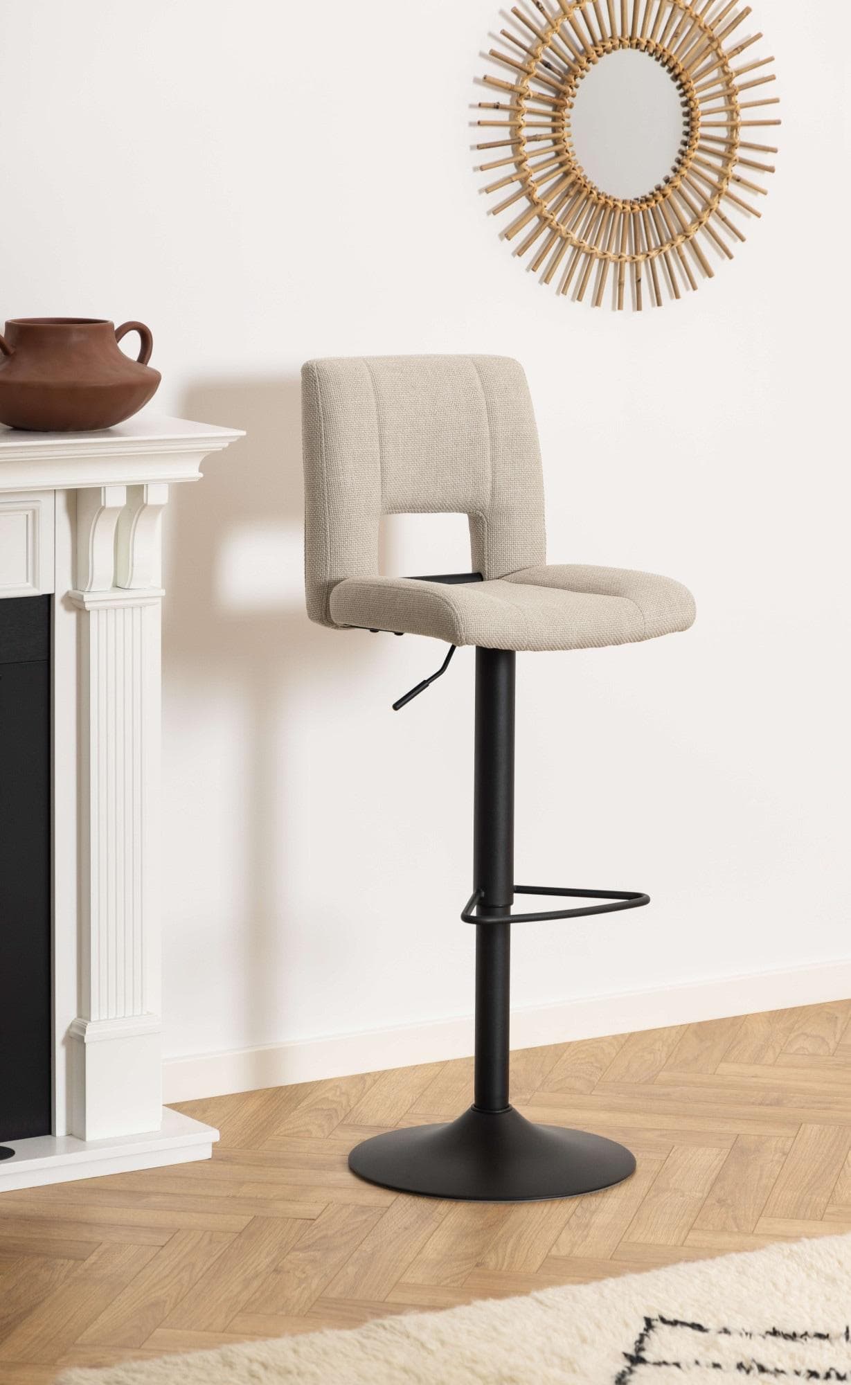 Höhenverstellbarer Barhocker | Drehstuhl mit Trompetenfuß & Stoffbezug (2er-Set)