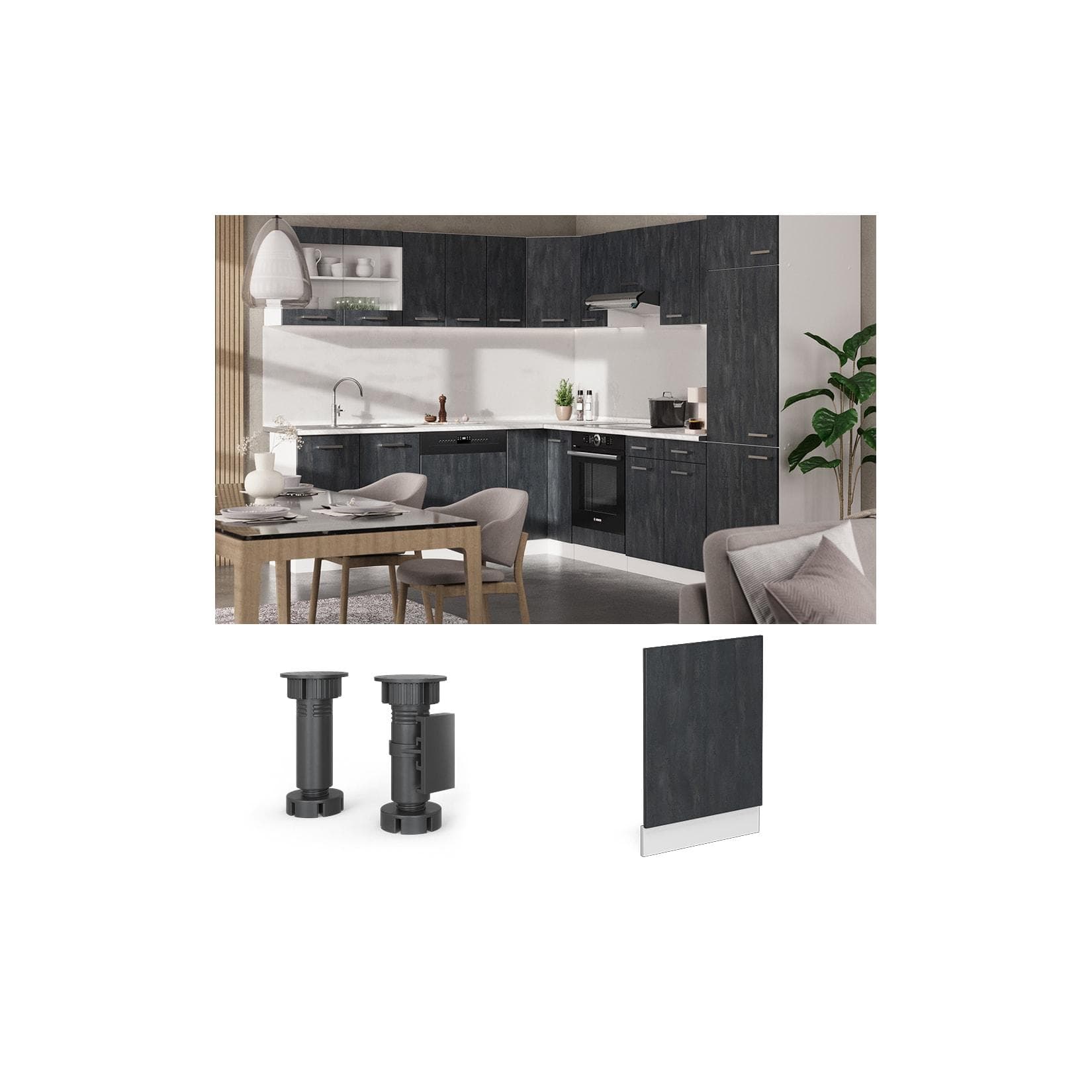 Vicco Geschirrspülerblende R-Line Schwarz Beton Weiß