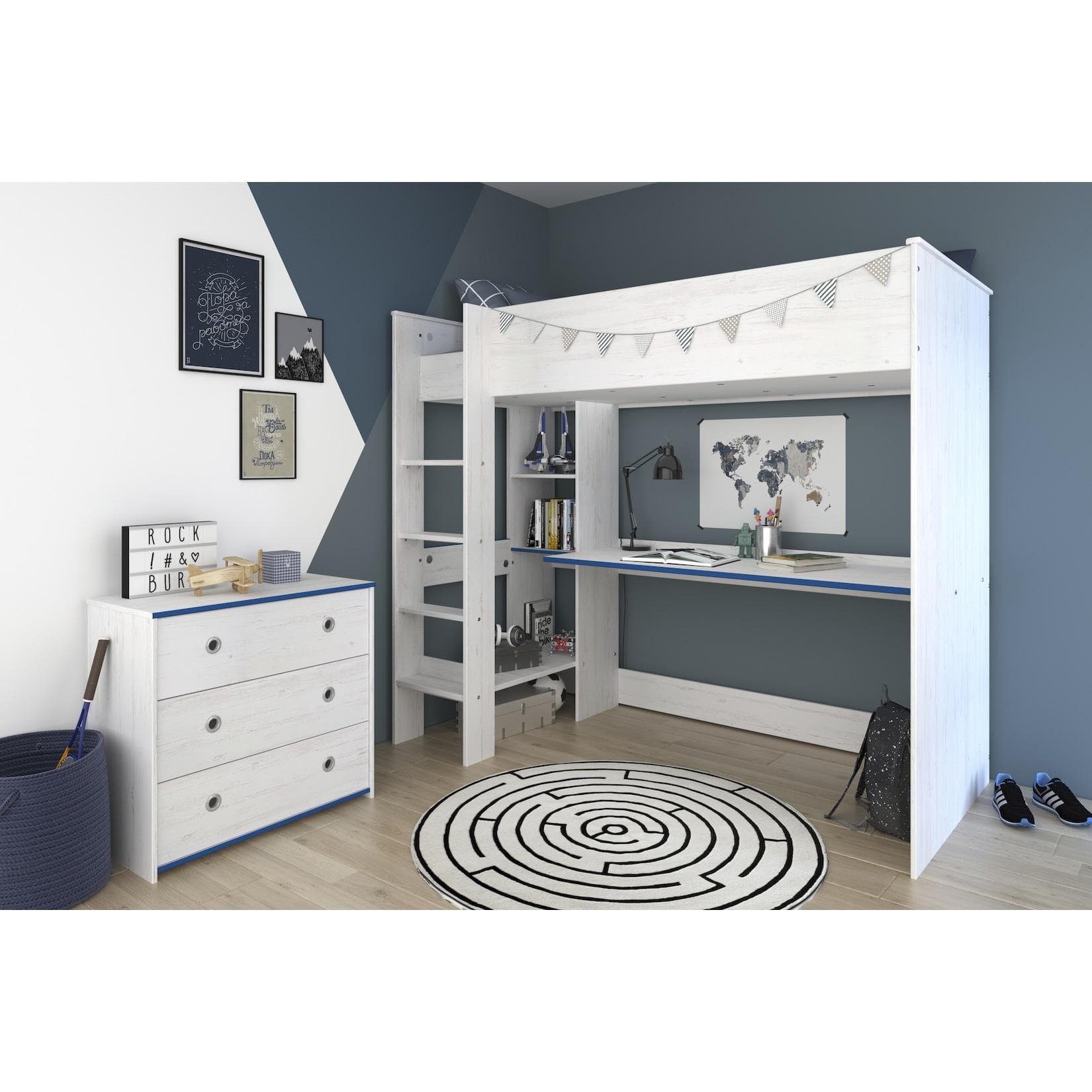 Parisot Smoozy 29 Jugendzimmer-Set Weiß mit Hochbett und Kommode