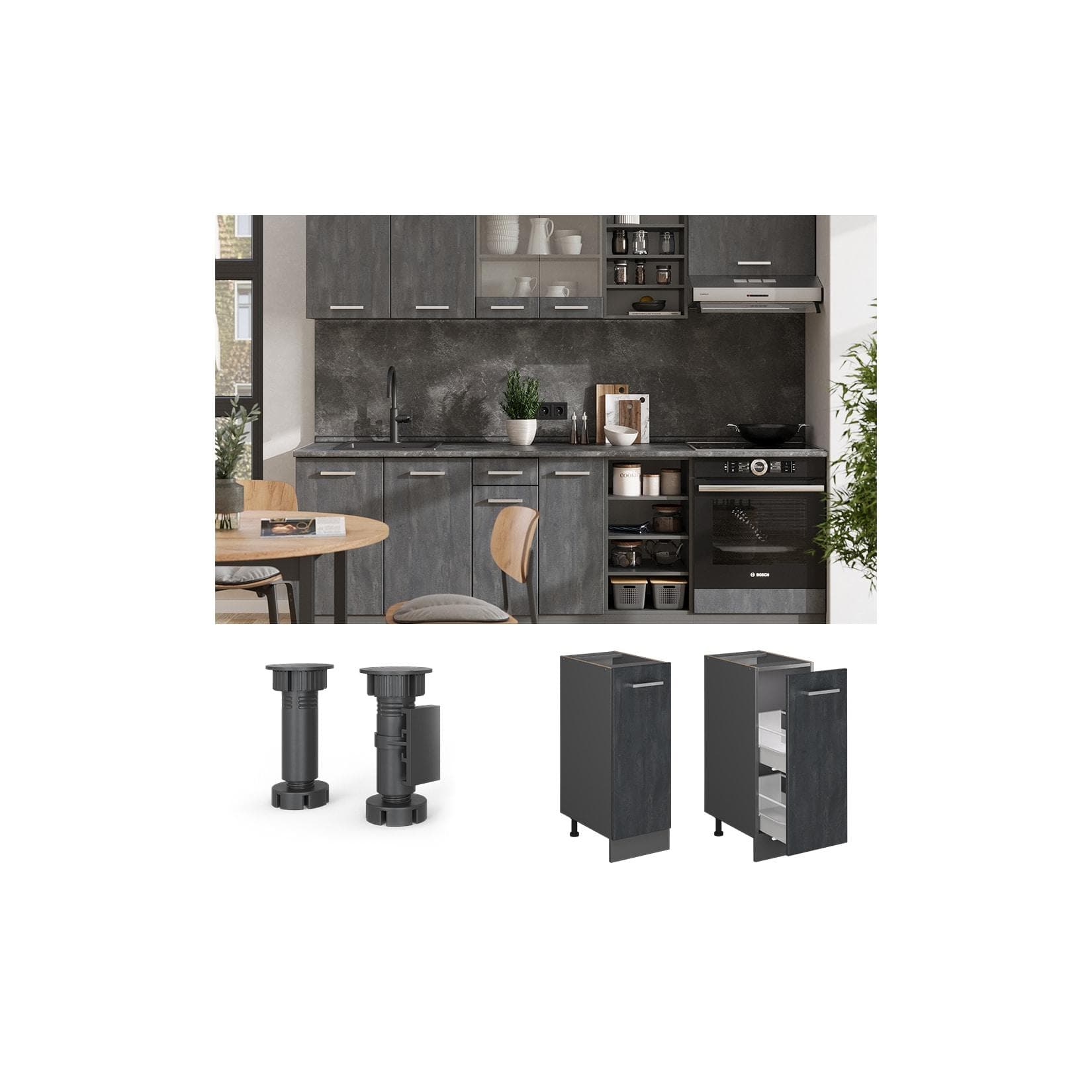 Apothekerschrank aus Betonoptik in Schwarz/Anthrazit