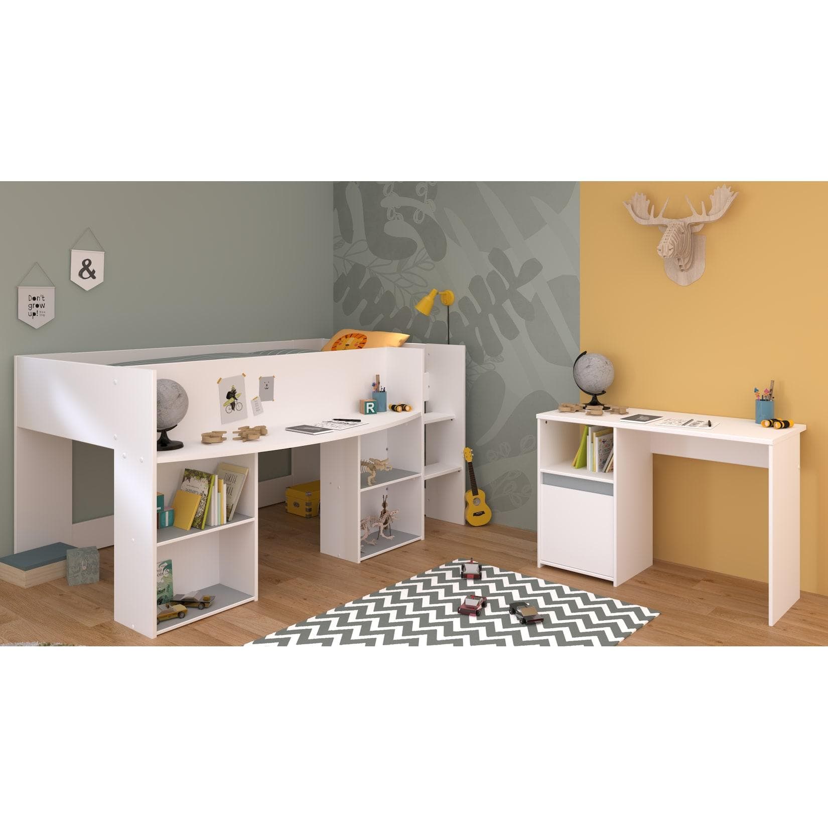 Parisot Kinderzimmer-Set Pirouette 17 Weiß mit Hochbett und Schreibtisch