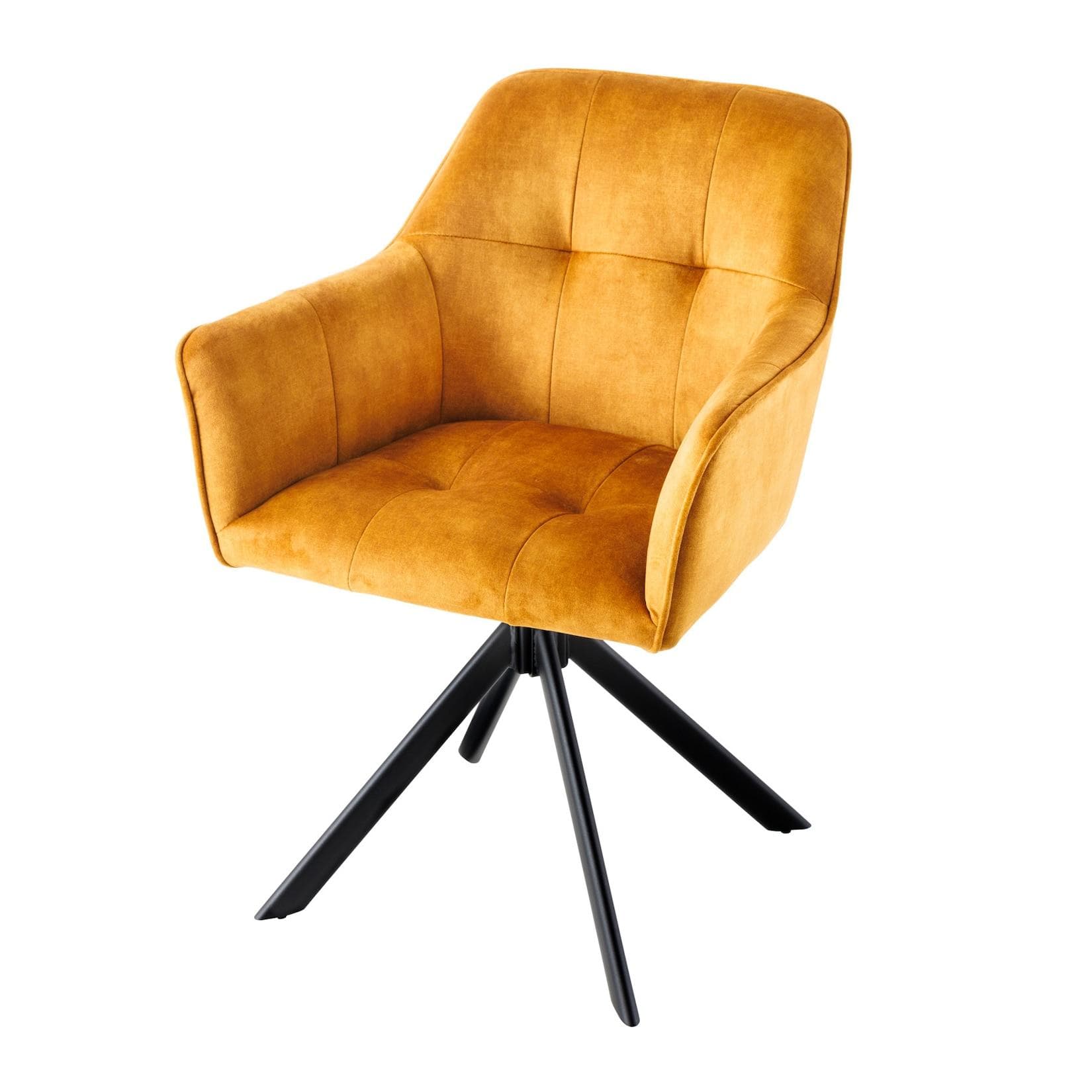 Drehbarer Esszimmerstuhl aus Samt - Senfgelb/Schwarz - Industrial Design