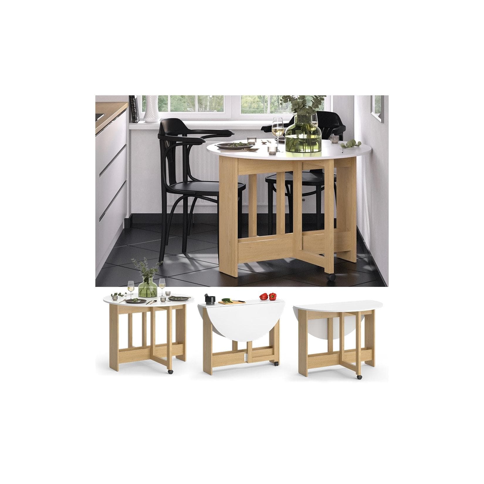 Vicco Esstisch Rondo Eiche Weiß Ausklappbar Modern
