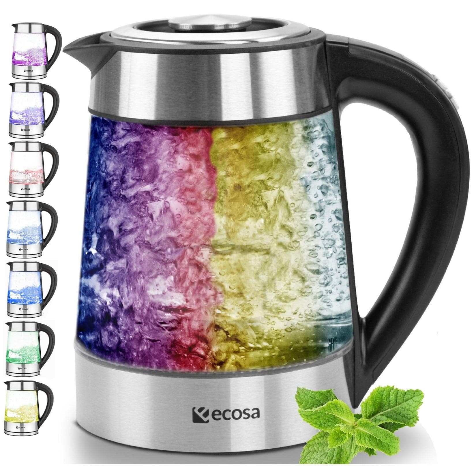 Ecosa Glas Wasserkocher mit Temperatureinstellung LED-Beleuchtung 1,7L
