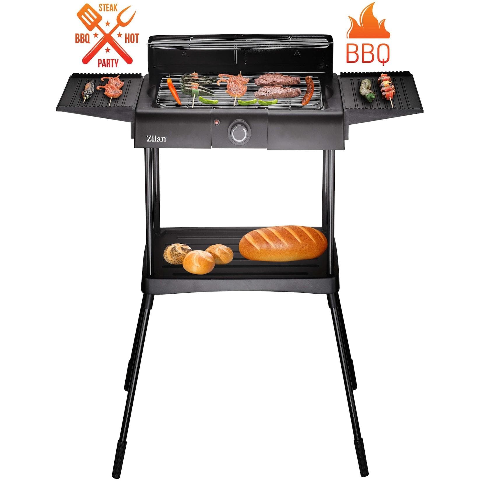 Zilan 2in1 Elektrogrill Schwarz 2400W Stand- und Tischgrill
