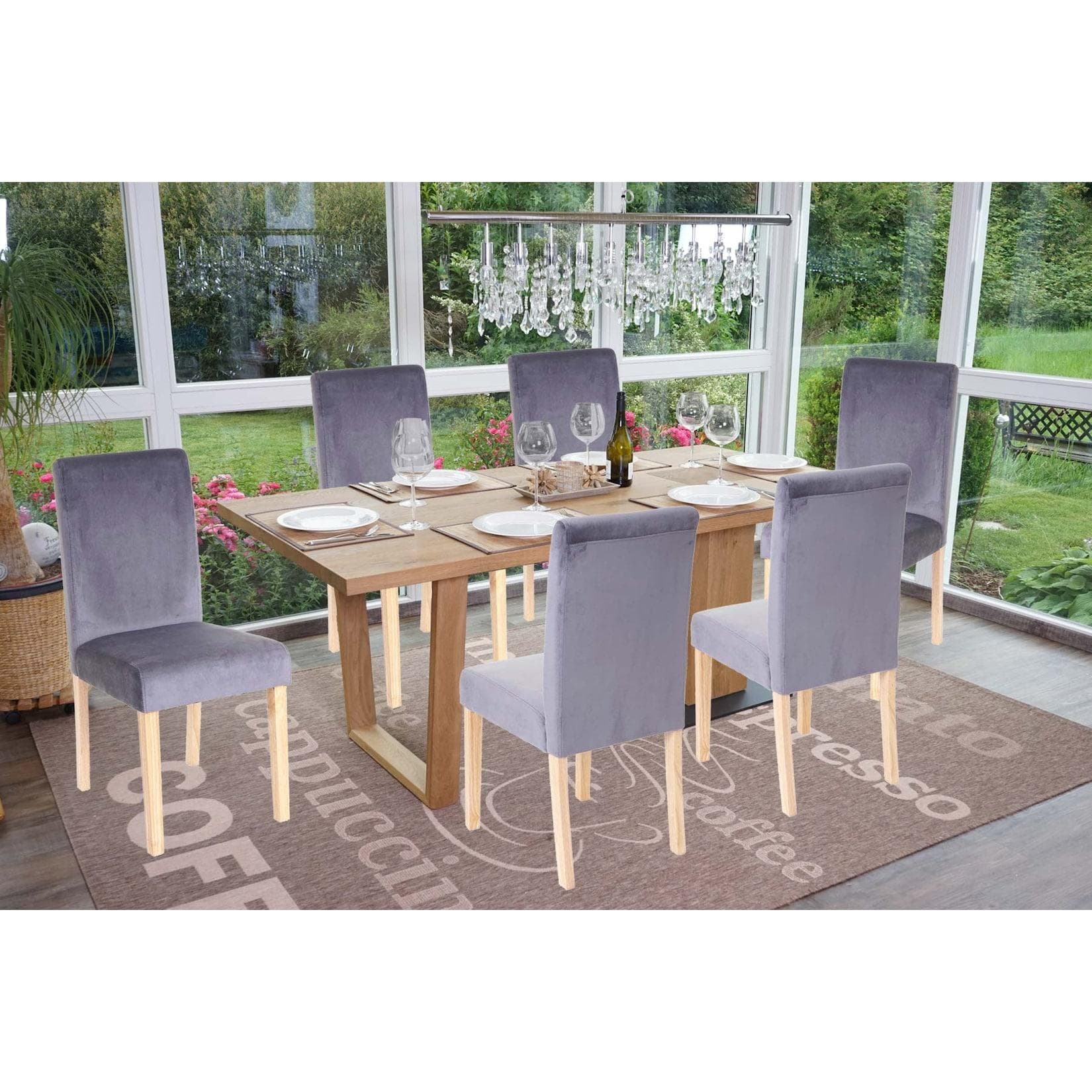 MCW 6er-Set Esszimmerstuhl Littau Grau Samt Helle Beine
