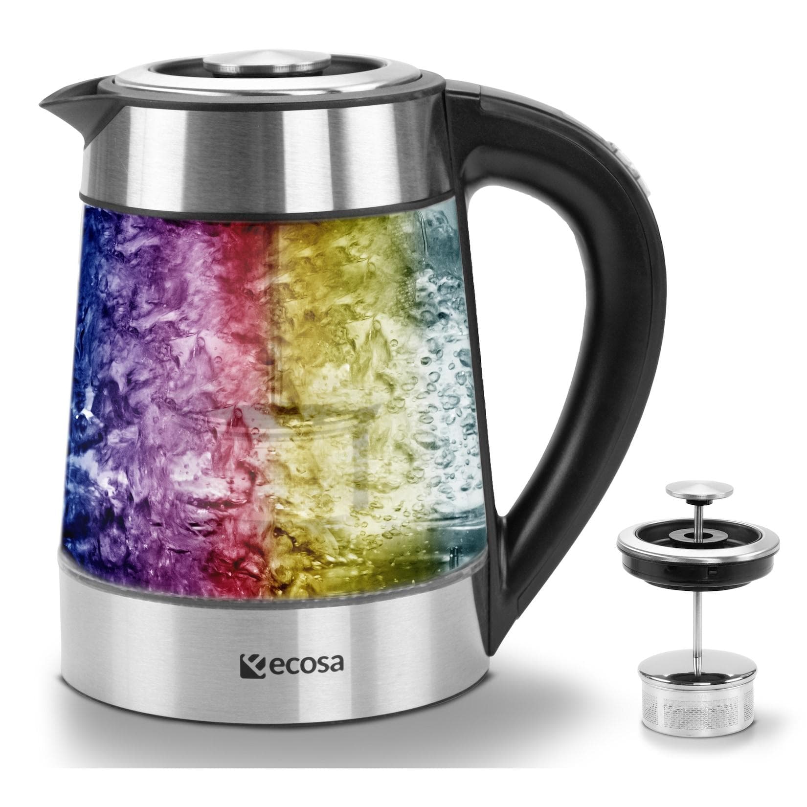 Ecosa Glas Wasserkocher 1.7L mit Temperatureinstellung, Teefilter und LED